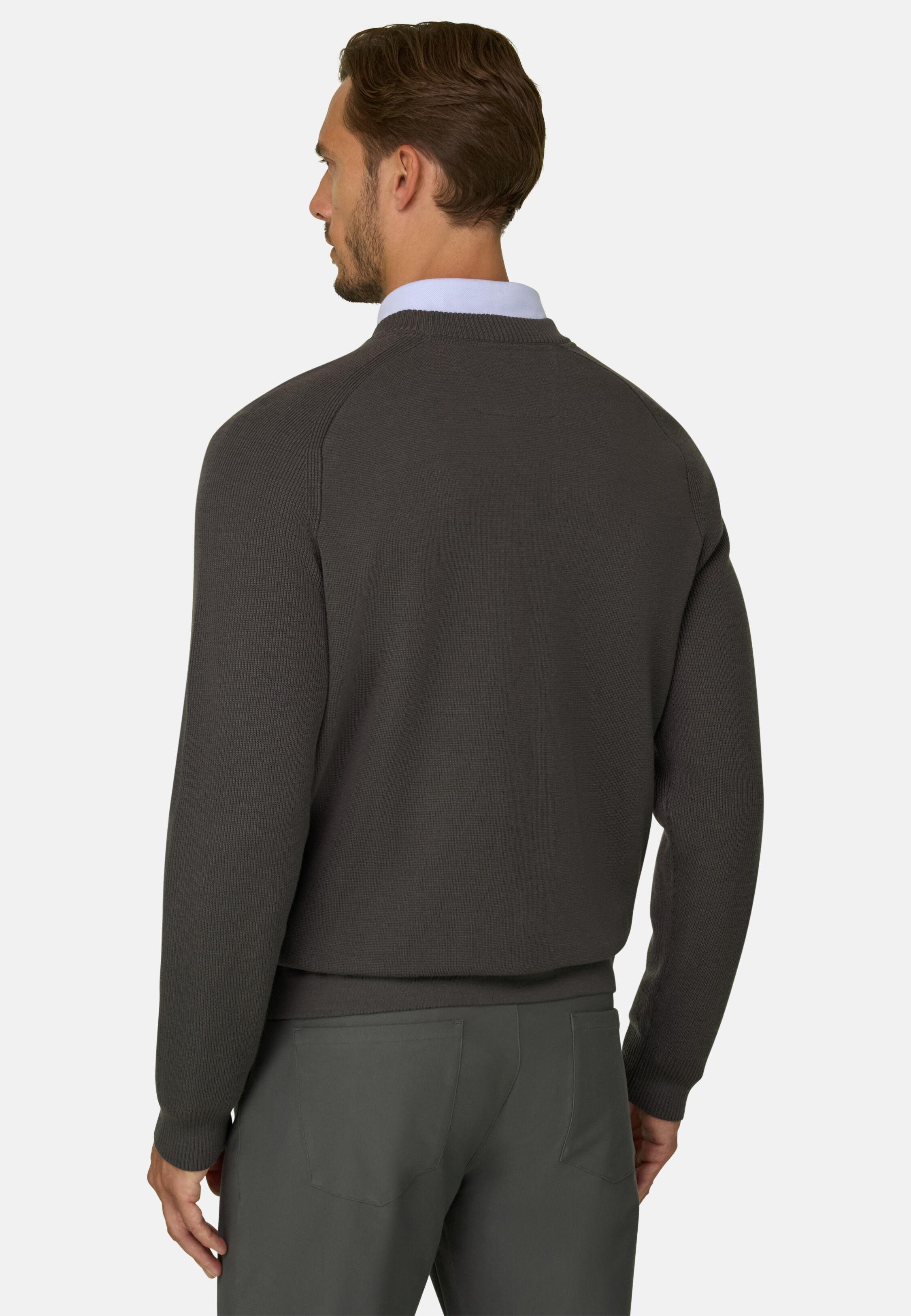 Crew Neck Jumper in Merino Wool Blend Wooltech Military Green, Military Green, medium