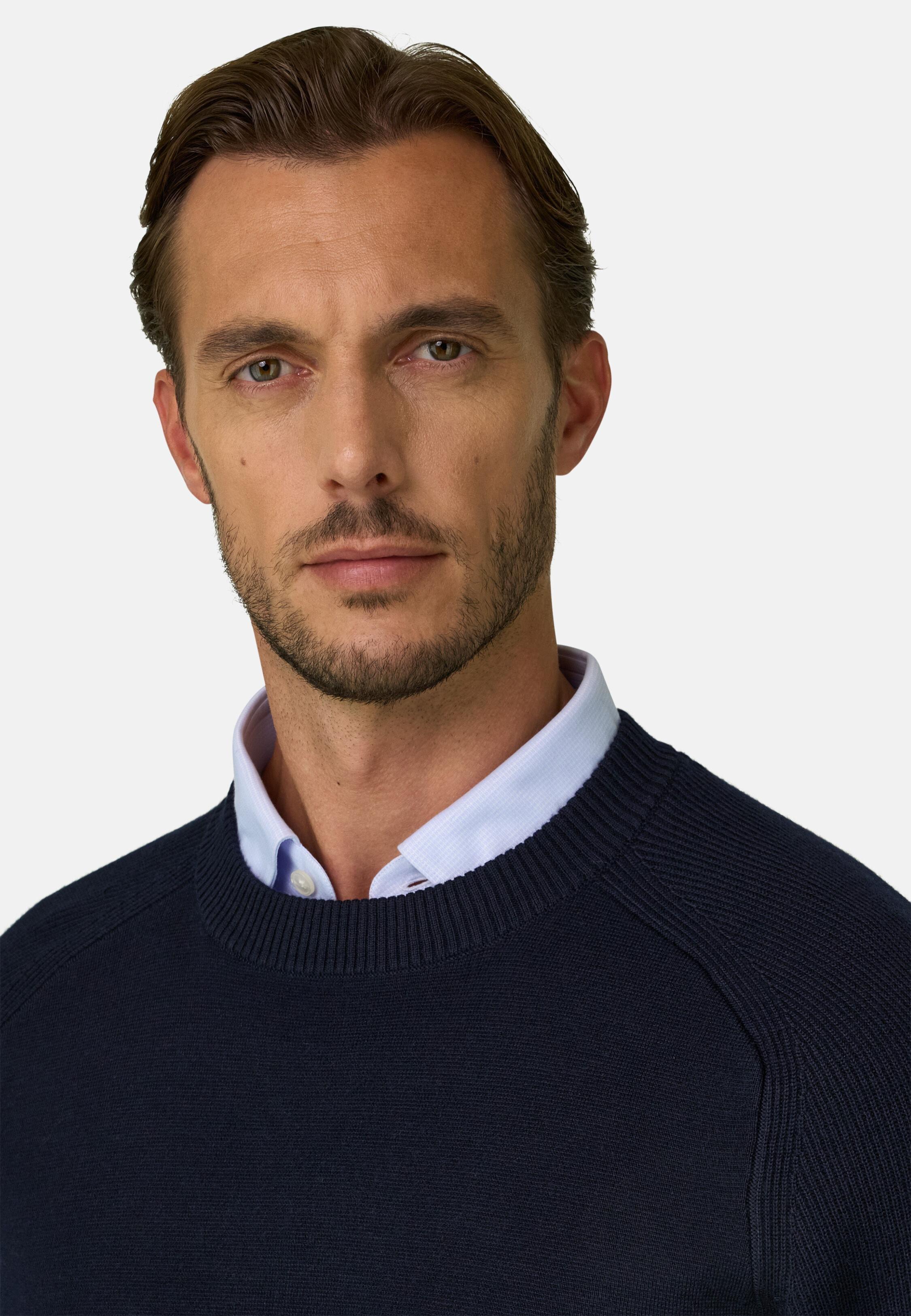 Crew Neck Jumper in Merino Wool Blend Wooltech Navy blue, Navy blue, large image number 1