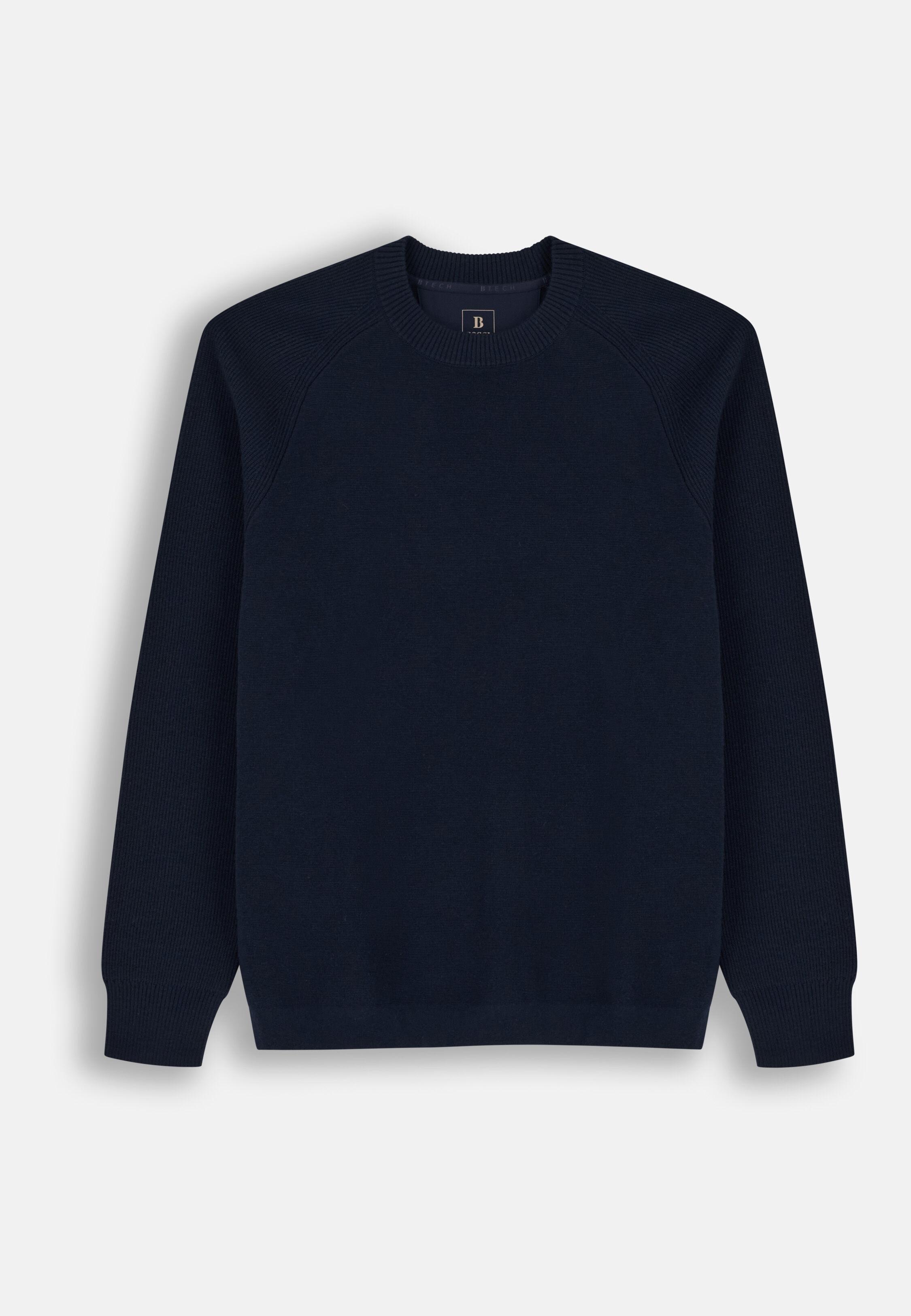 Crew Neck Jumper in Merino Wool Blend Wooltech Navy blue, Navy blue, large image number 3