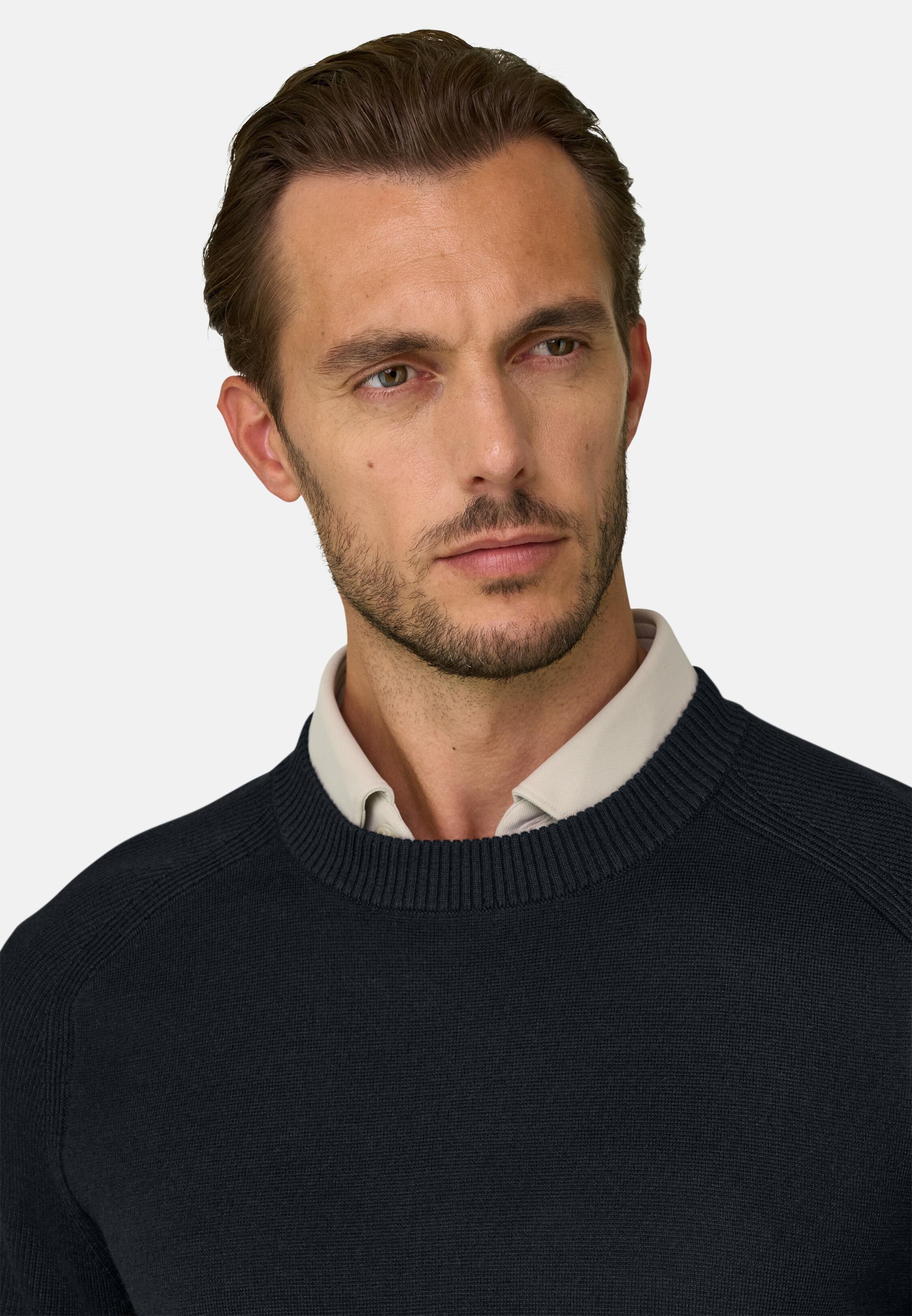 Crew Neck Jumper in Merino Wool Blend Wooltech Black, Black, medium