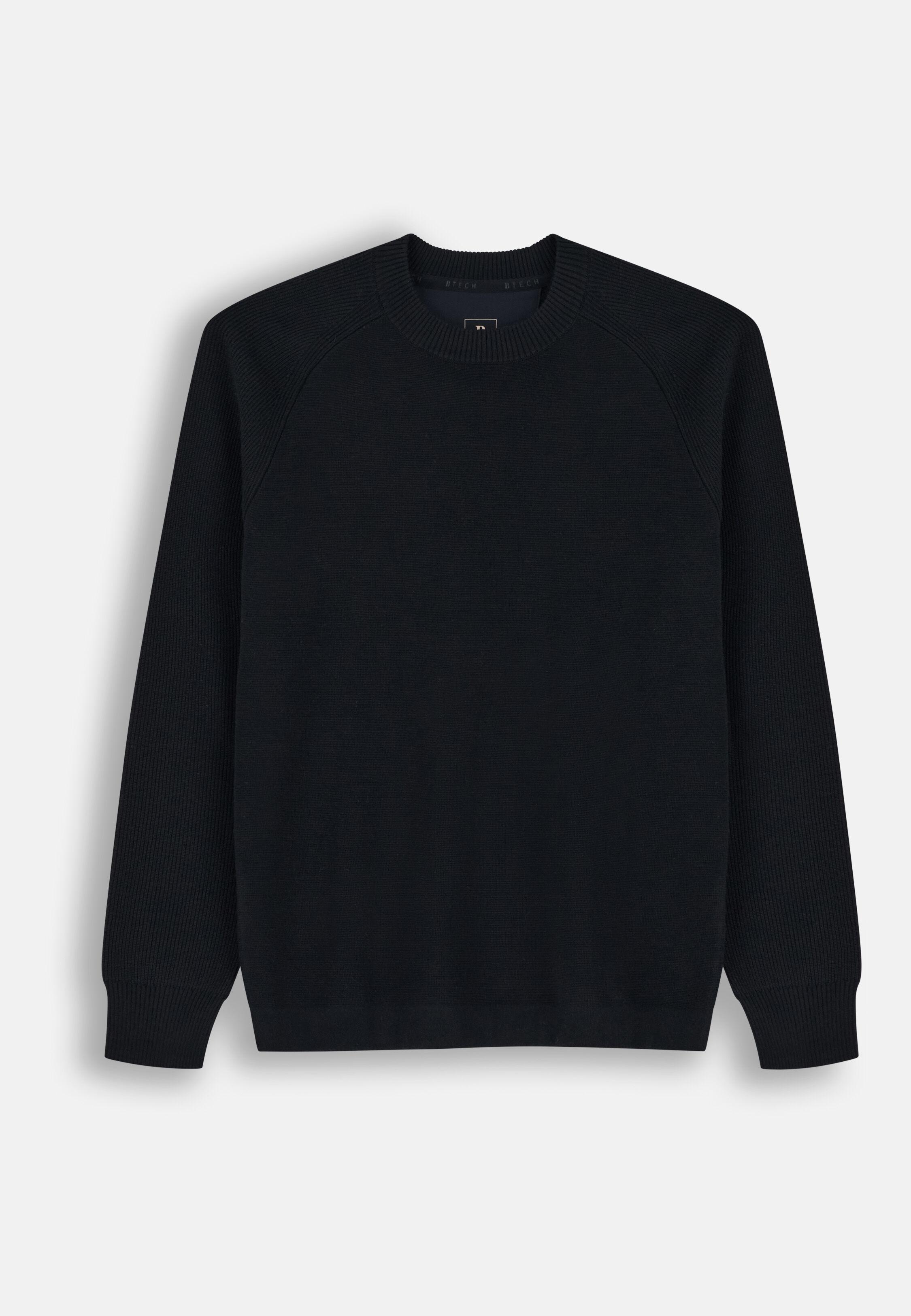 Crew Neck Jumper in Merino Wool Blend Wooltech Black, Black, large image number 3
