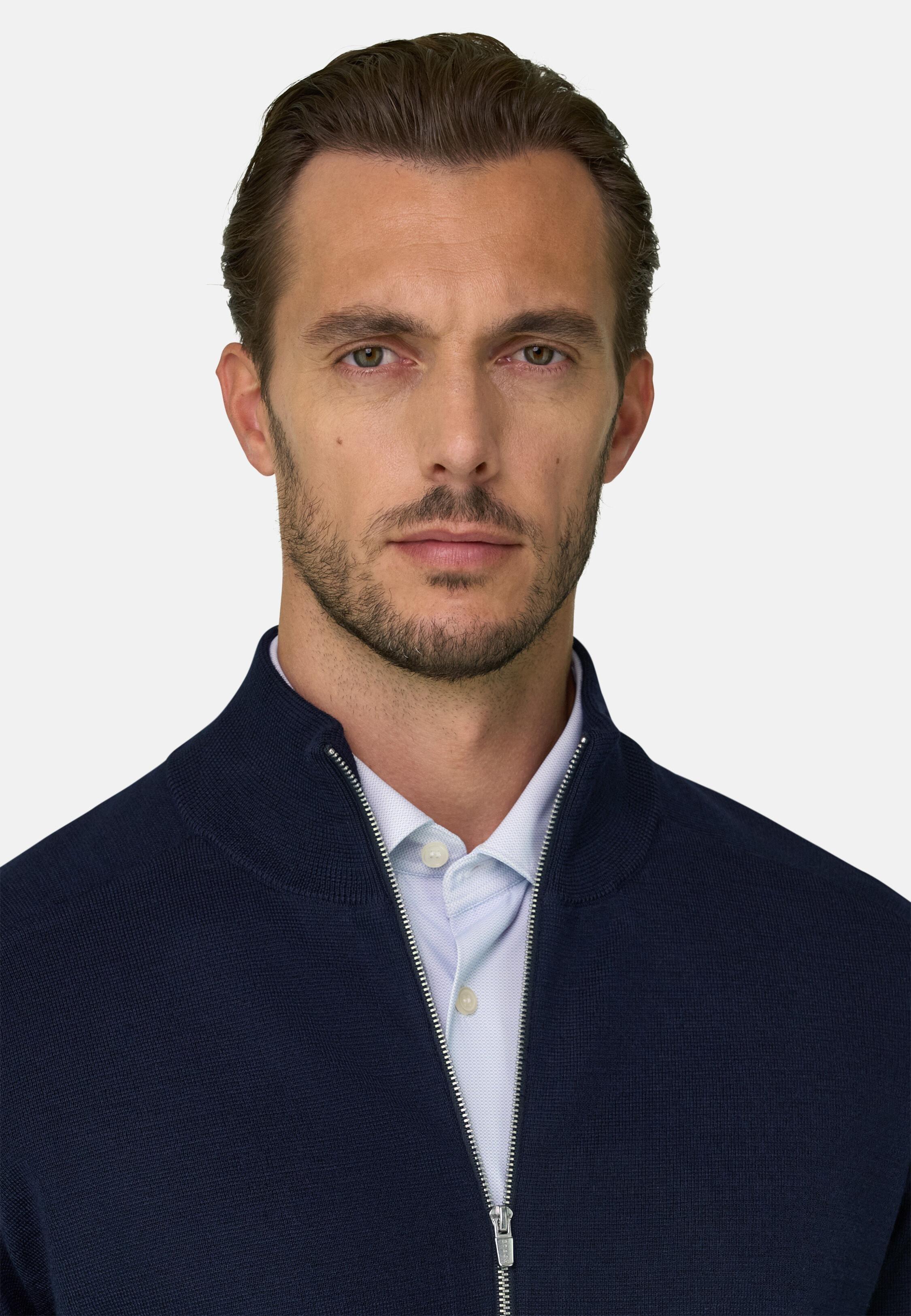 Full-Zip Jumper in Merino Wool Blend Wooltech Navy blue, Navy blue, large image number 1