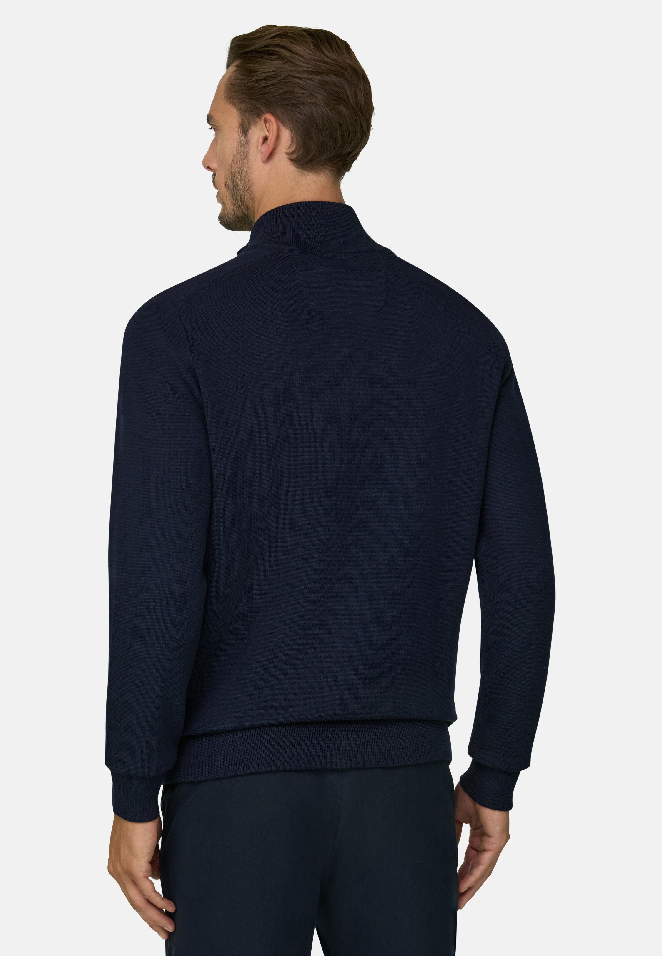 Full-Zip Jumper in Merino Wool Blend Wooltech Navy blue, Navy blue, medium