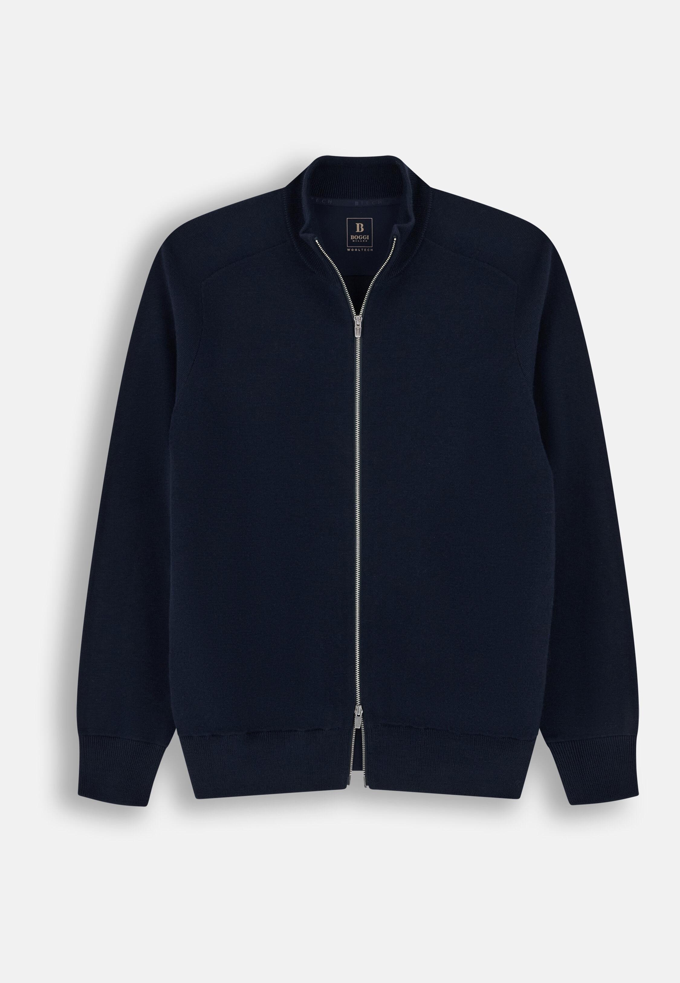 Full-Zip Jumper in Merino Wool Blend Wooltech Navy blue, Navy blue, large image number 3
