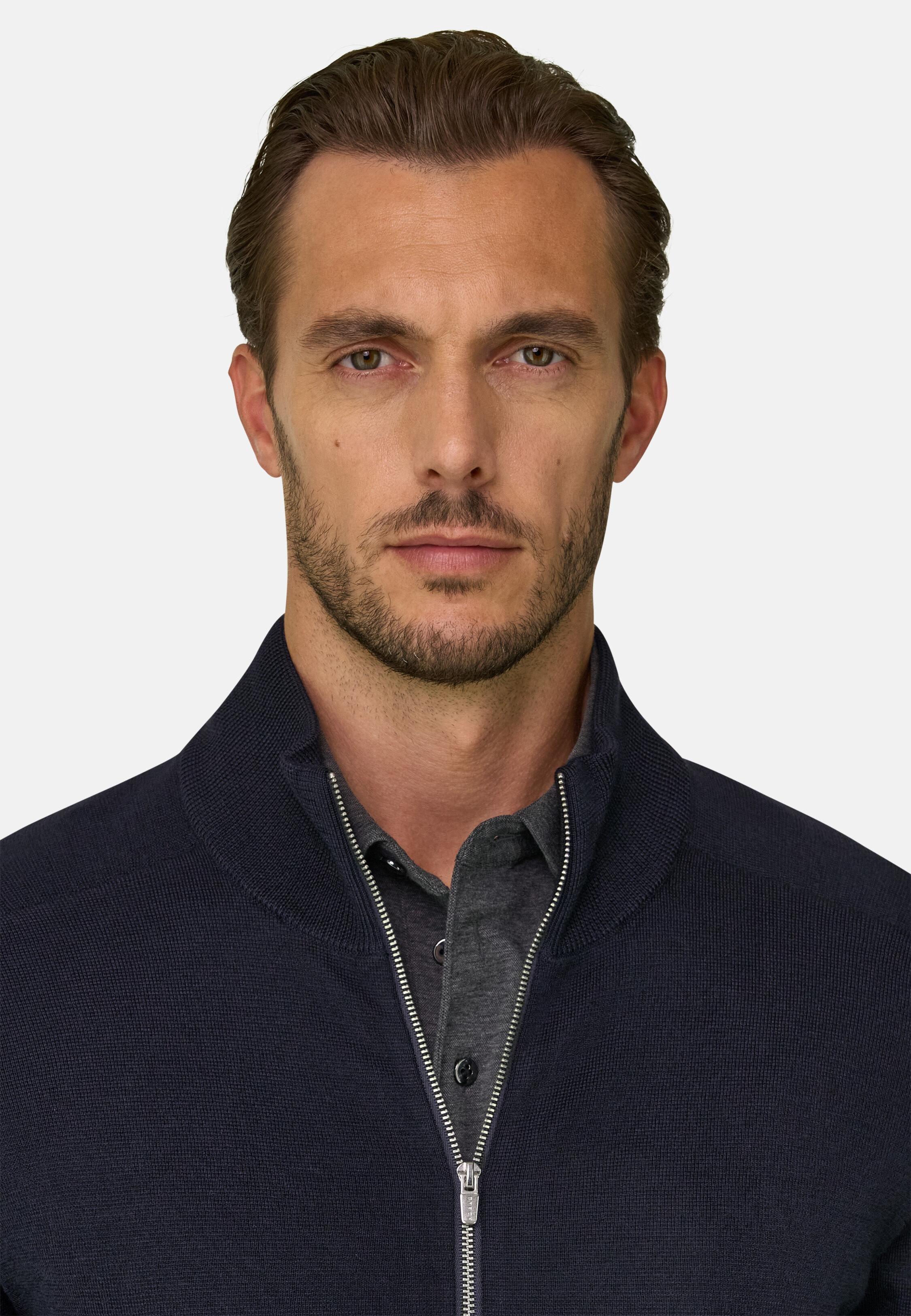 Full-Zip Jumper in Merino Wool Blend Wooltech Black, Black, medium