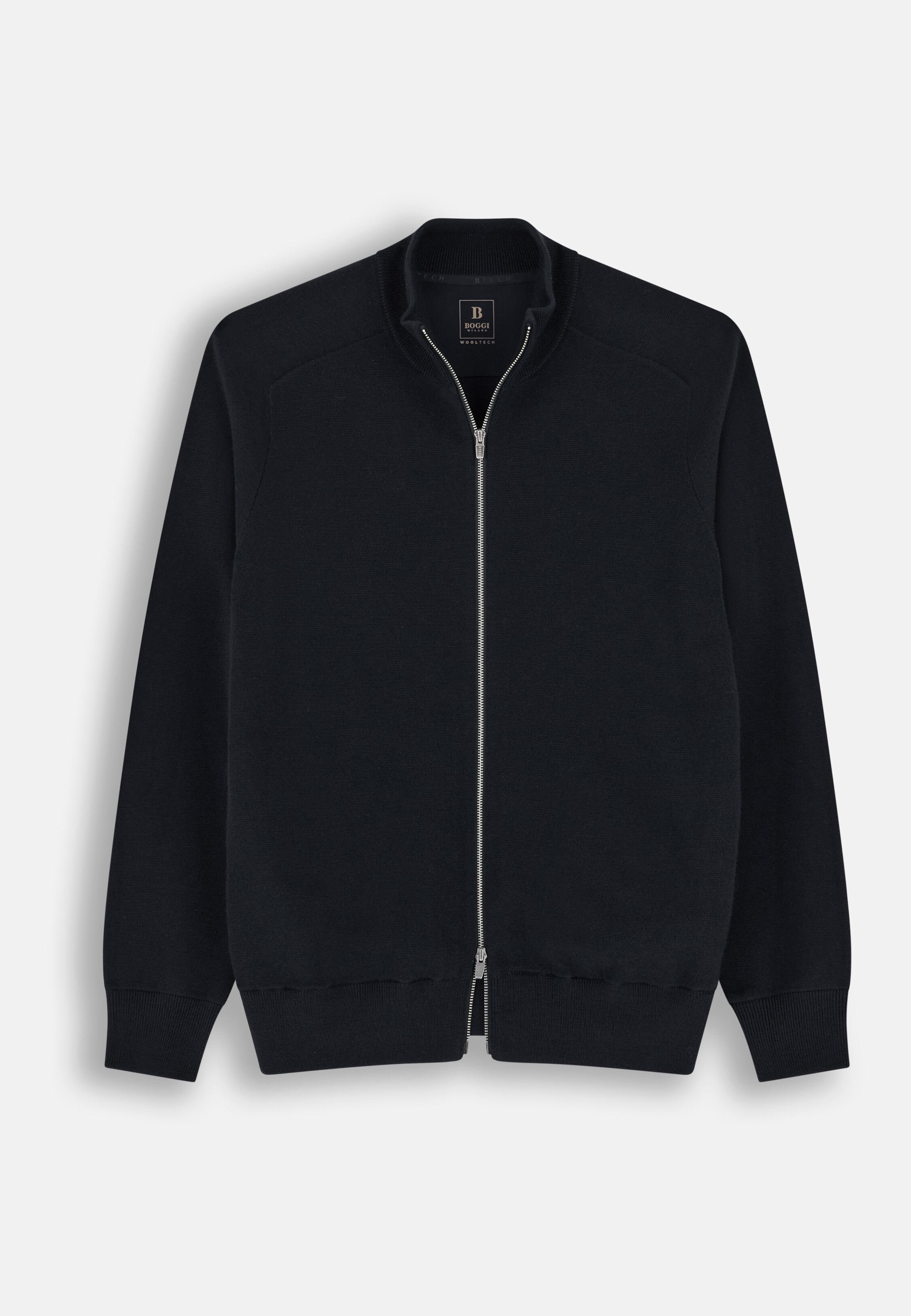 Full-Zip Jumper in Merino Wool Blend Wooltech Black, Black, large image number 4