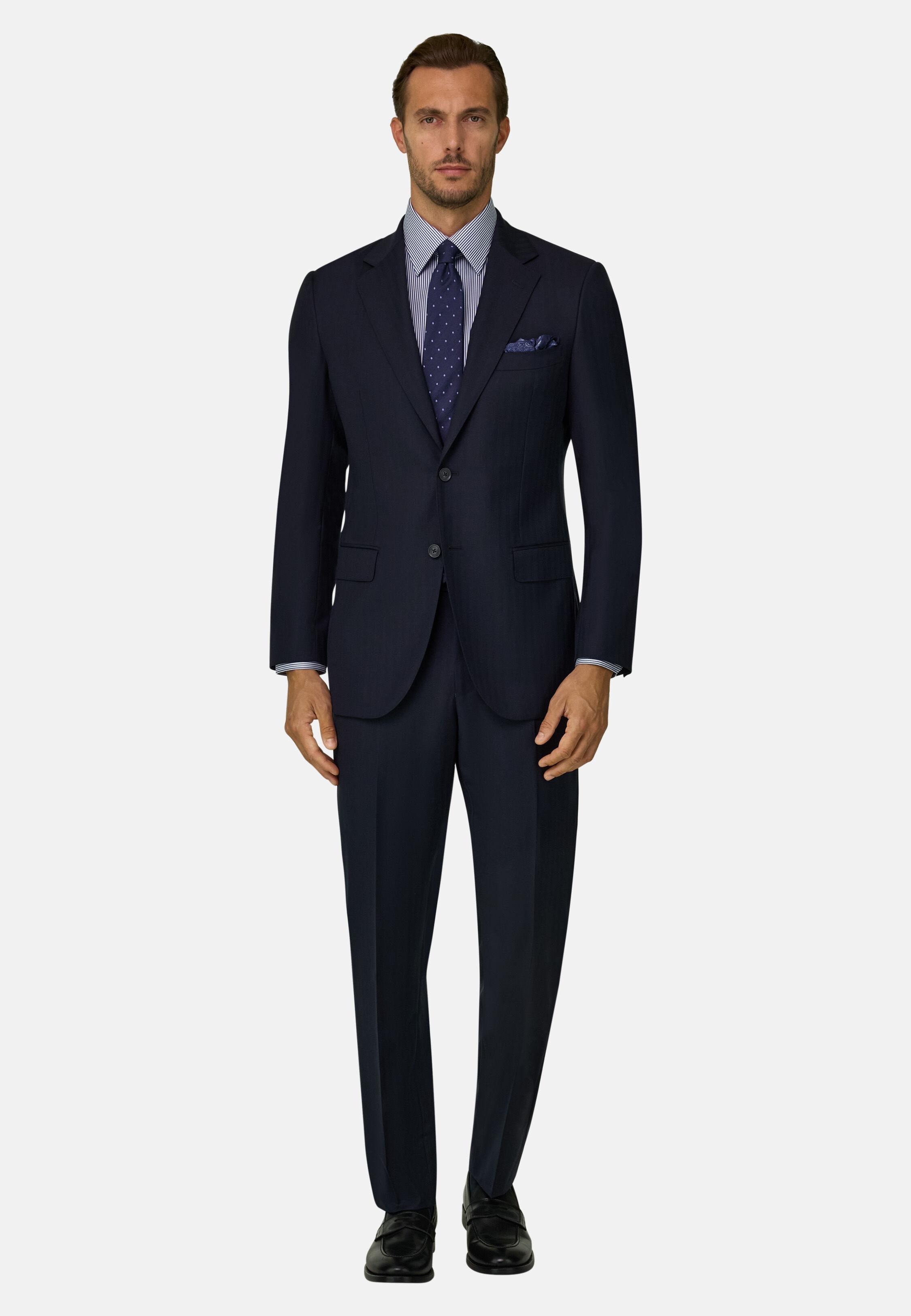 بدلة من صوف بنقشة متعرجة أزرق كحلي, Navy blue, medium