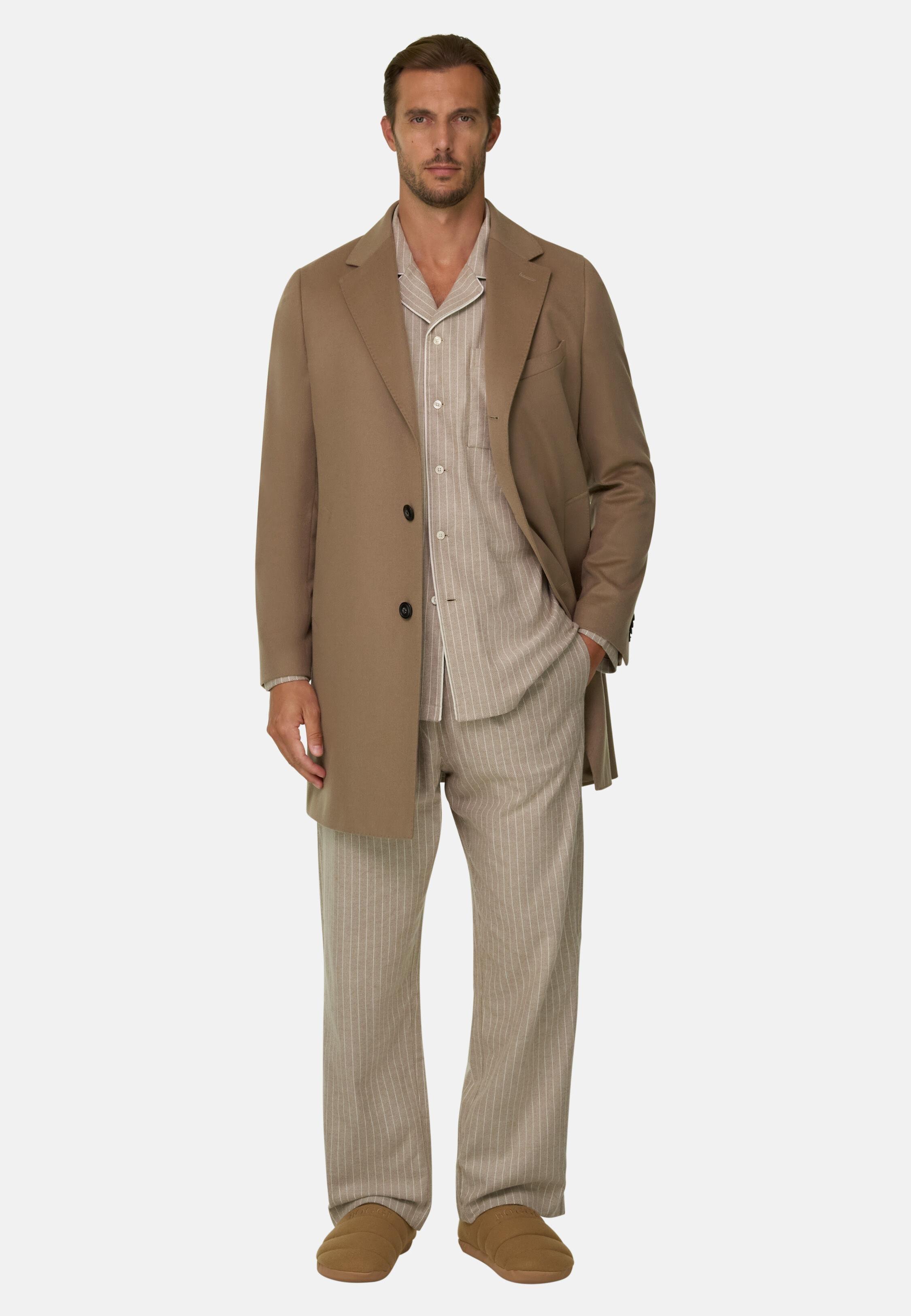 Coat in Pure Cashmere Single-Breasted Brown, 3901_CAML, medium