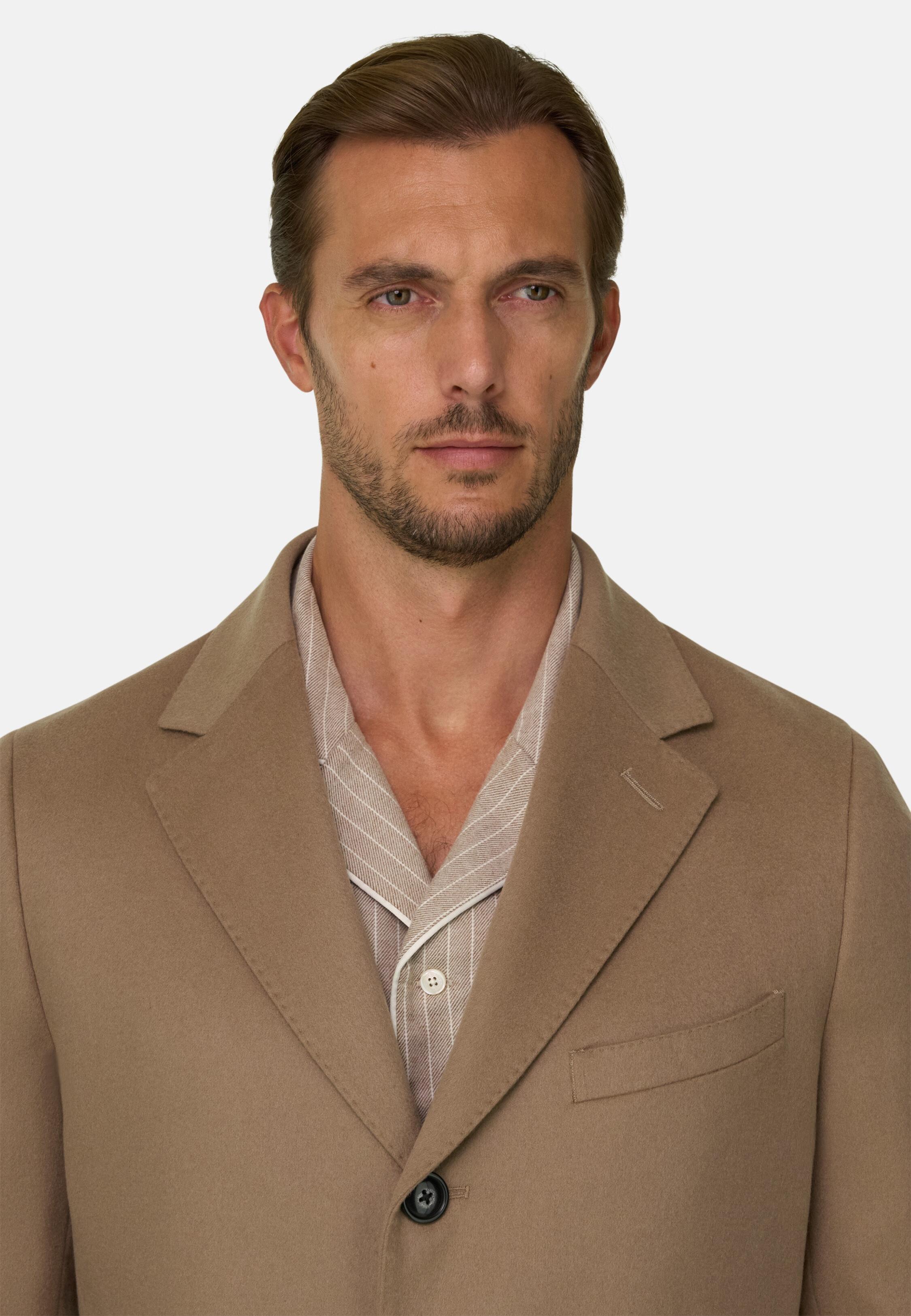Coat in Pure Cashmere Single-Breasted Brown, 3901_CAML, large image number 1