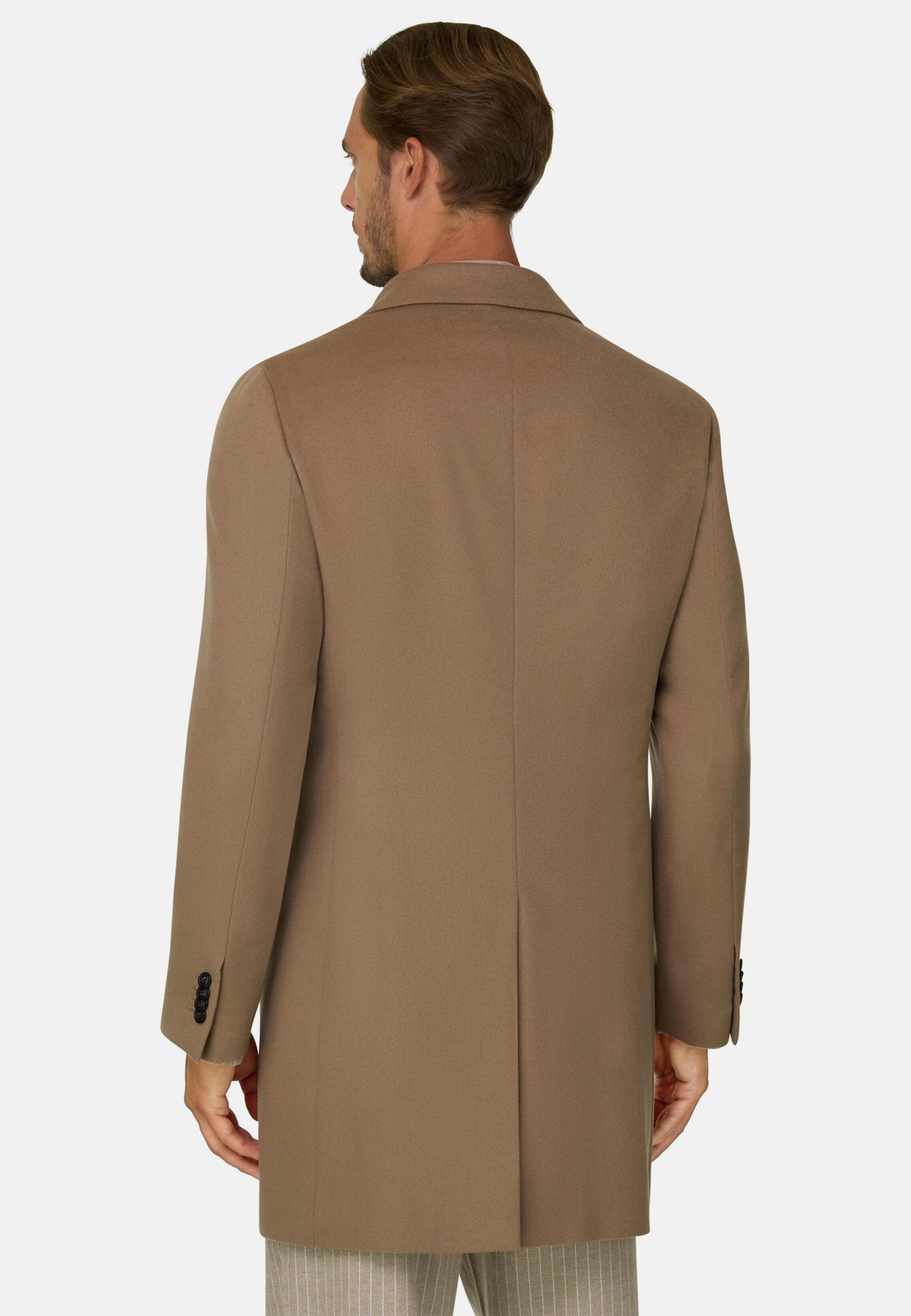 Coat in Pure Cashmere Single-Breasted Brown, 3901_CAML, medium