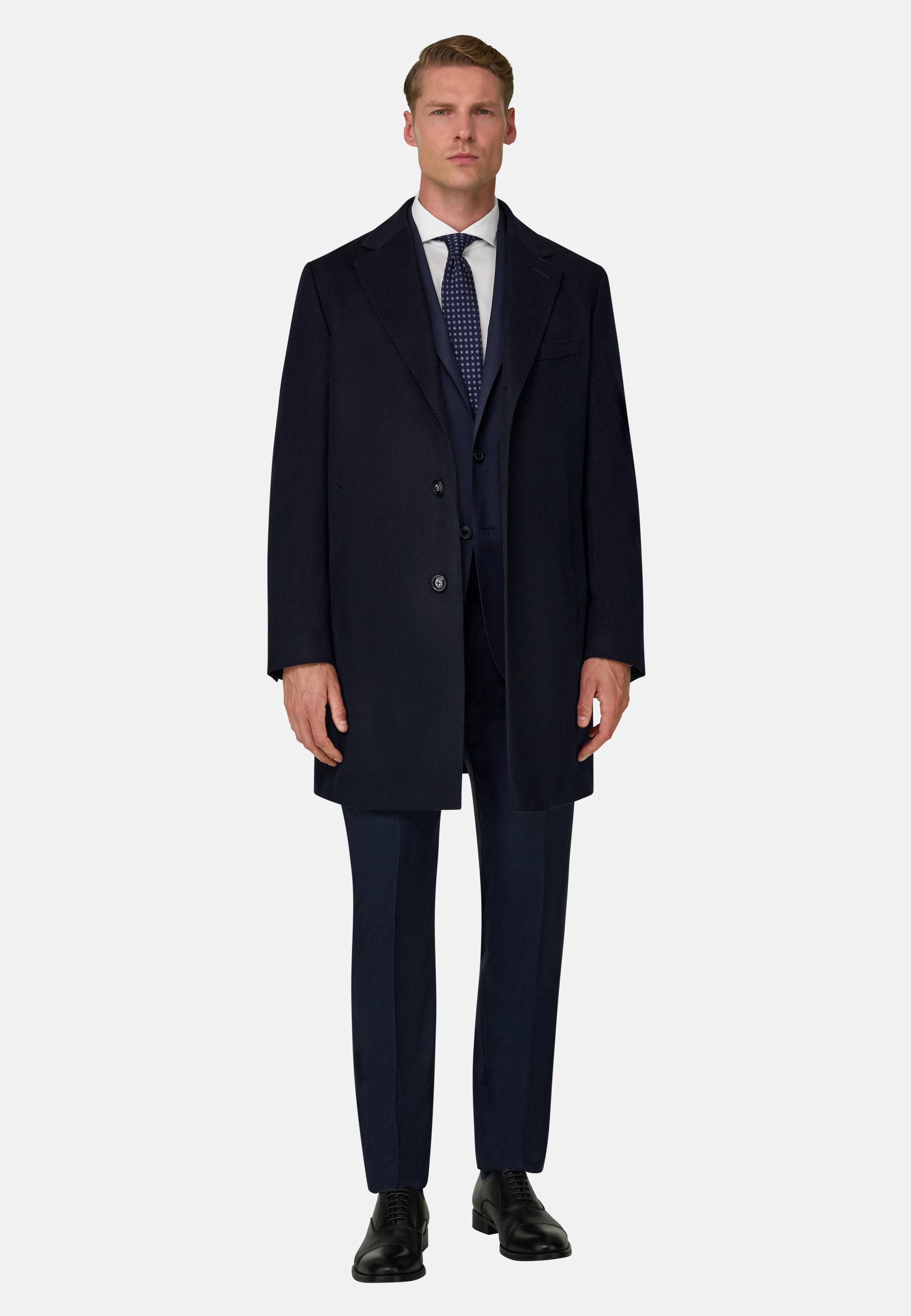 Coat in Pure Cashmere Single-Breasted Navy blue, Navy blue, medium