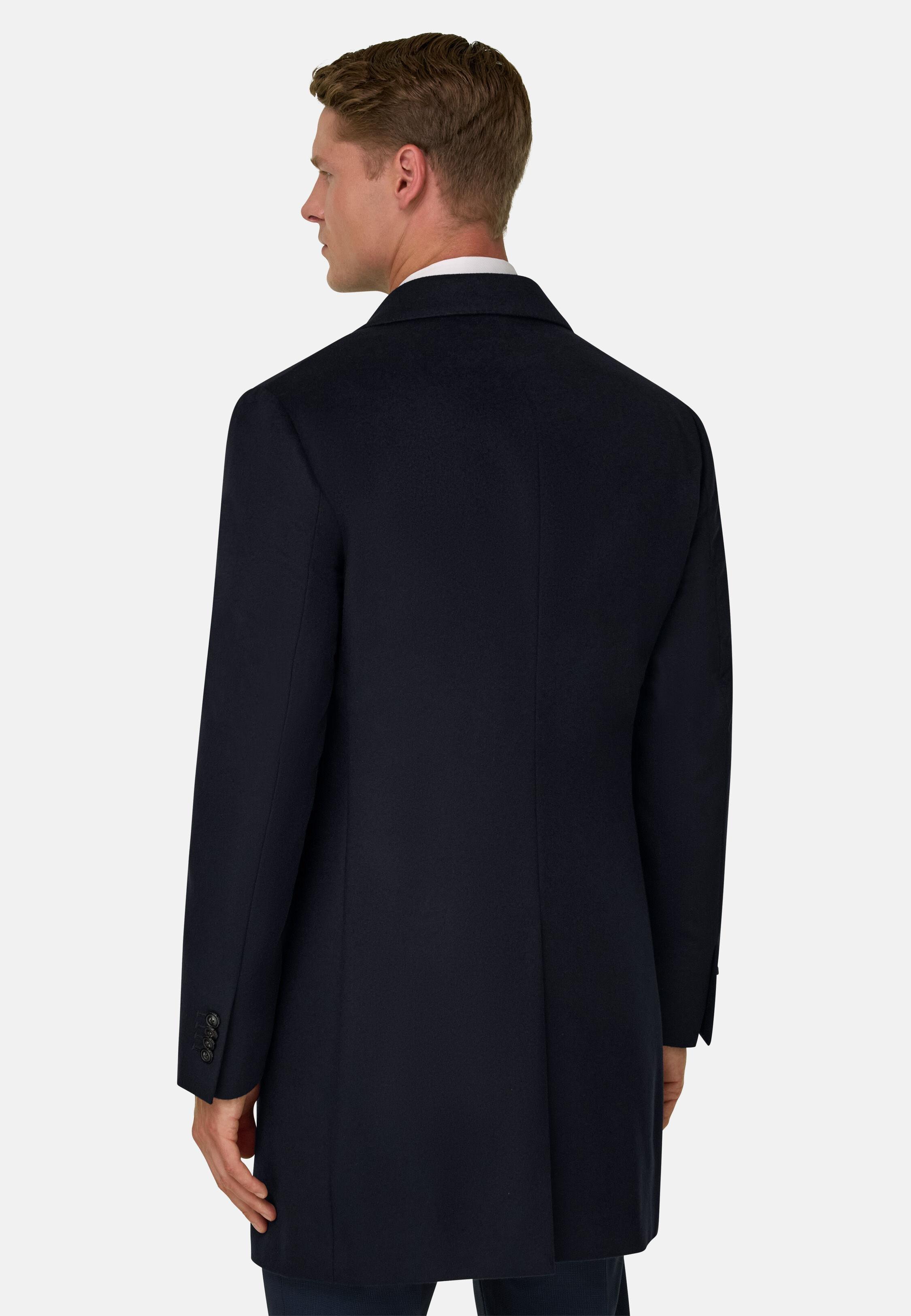 Coat in Pure Cashmere Single-Breasted Navy blue, Navy blue, medium