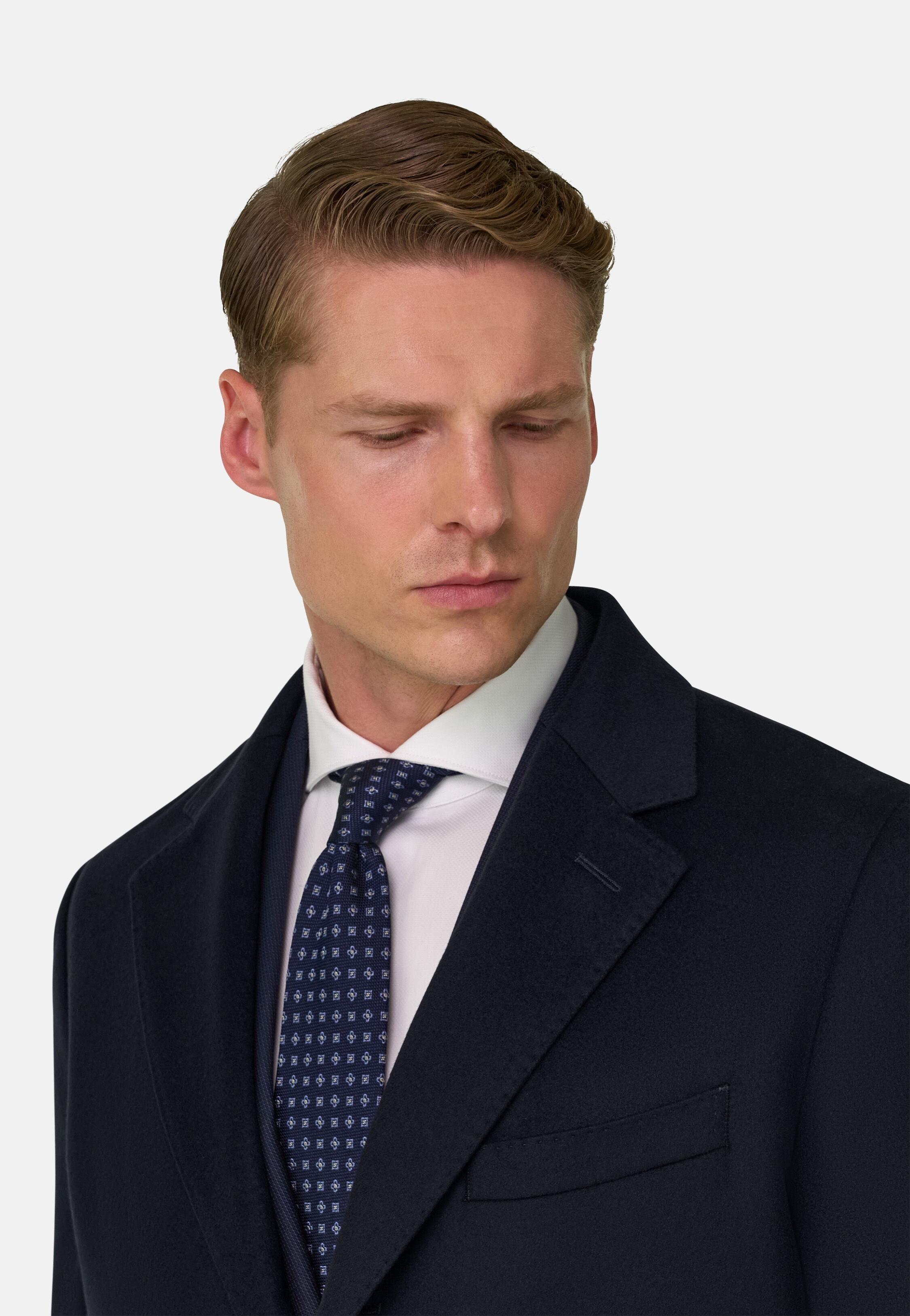 Coat in Pure Cashmere Single-Breasted Navy blue, Navy blue, large image number 3