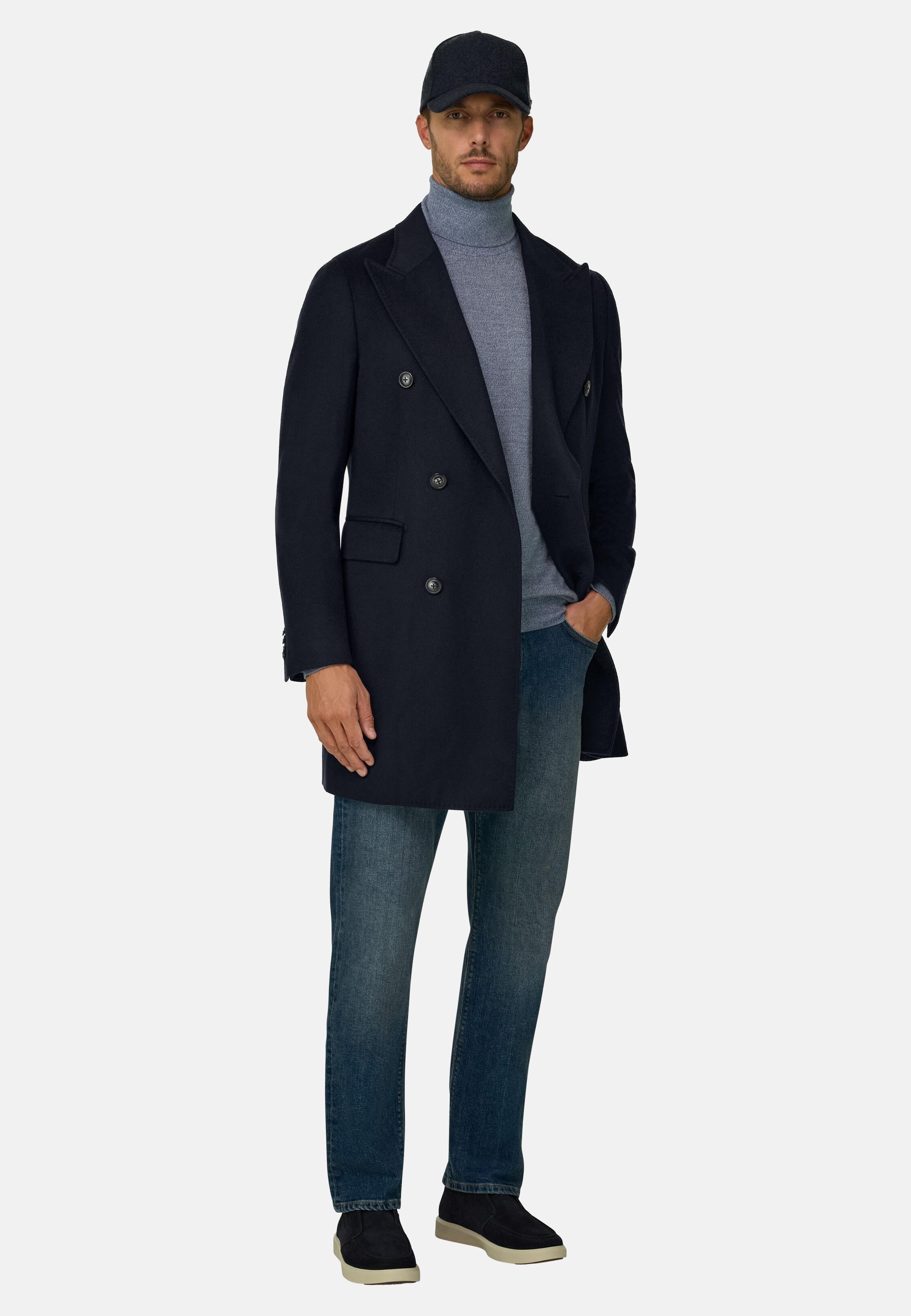 Coat in Pure Cashmere Double-Breasted Navy blue, Navy blue, large image number 0