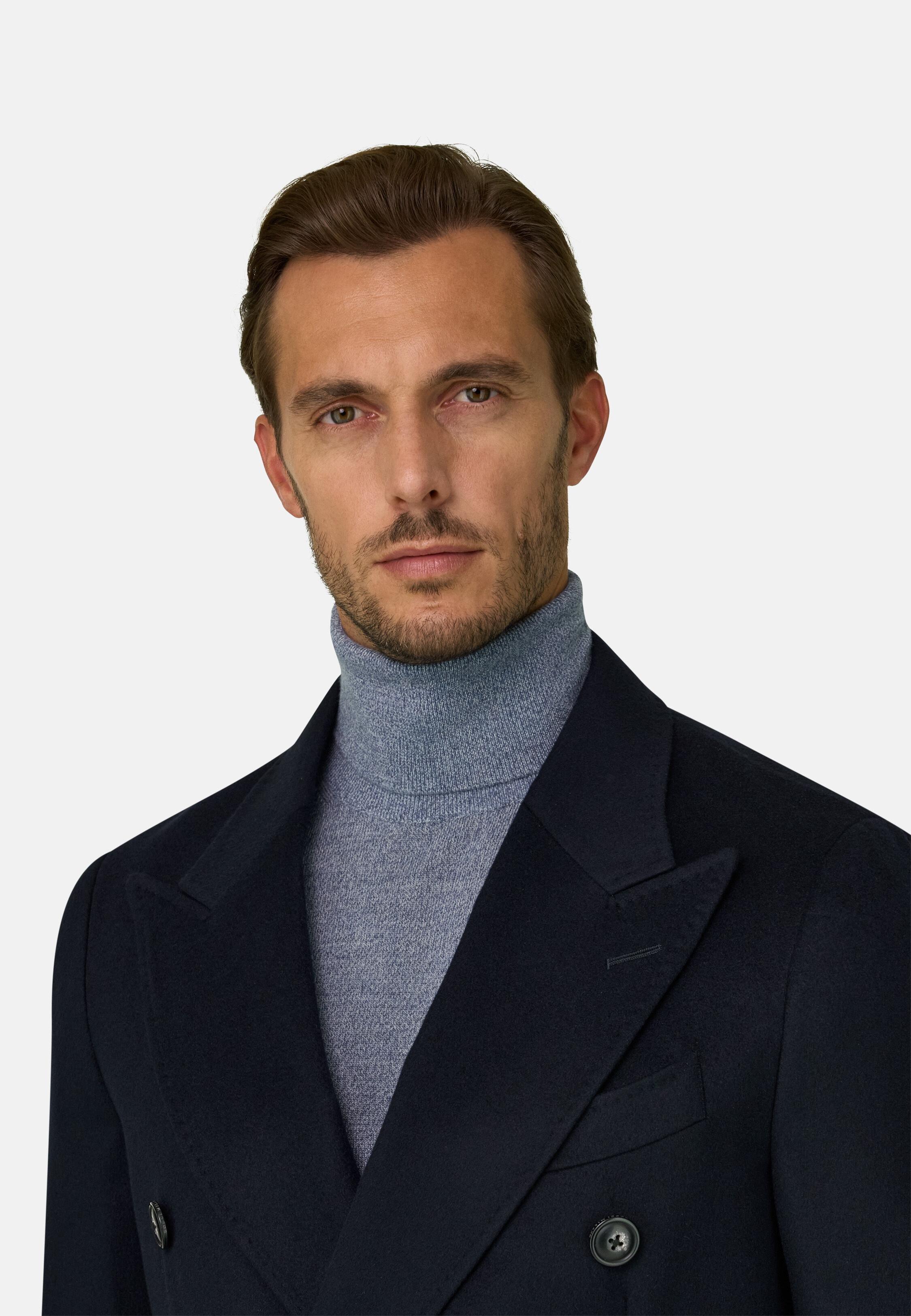 Coat in Pure Cashmere Double-Breasted Navy blue, Navy blue, medium
