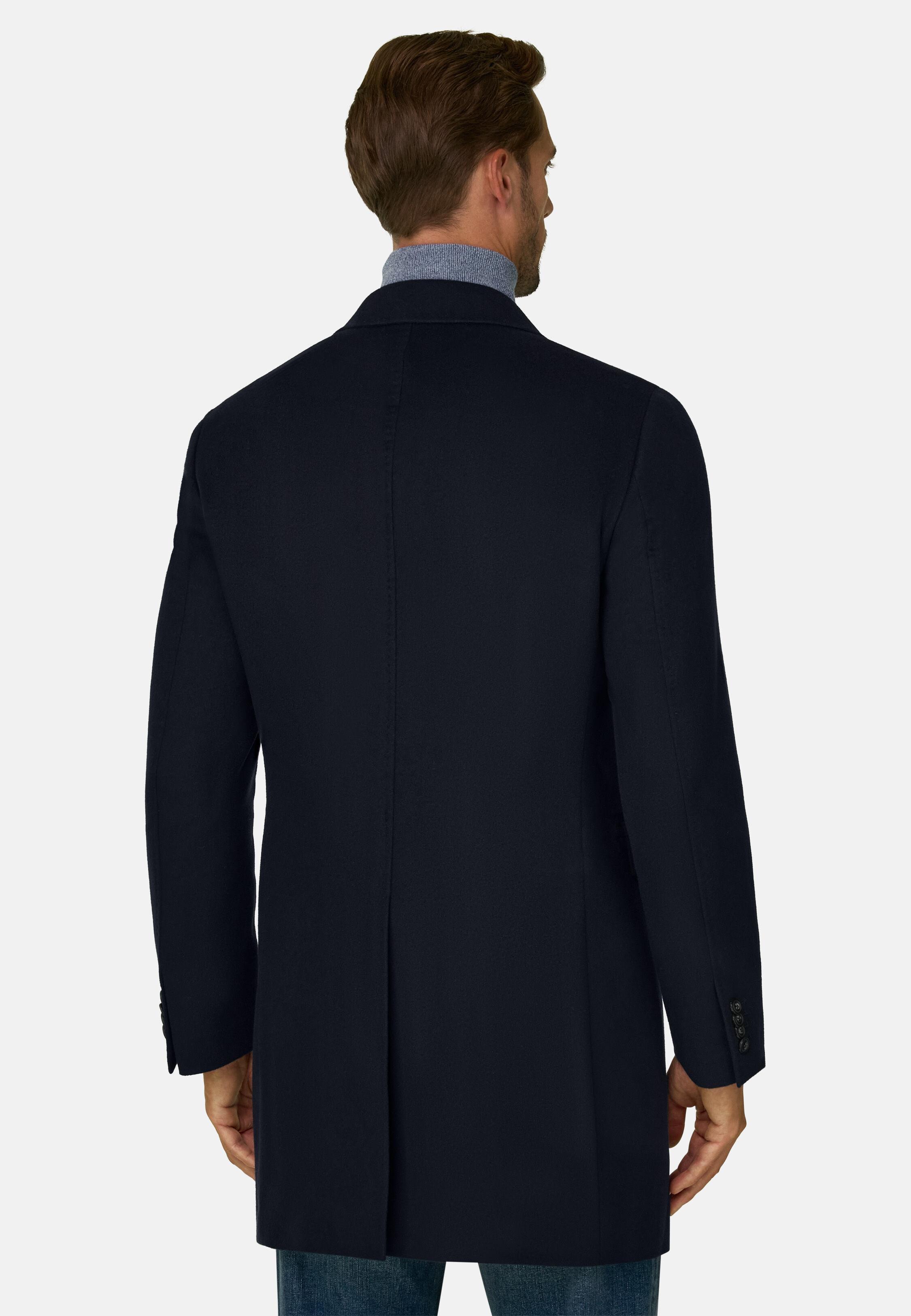 Coat in Pure Cashmere Double-Breasted Navy blue, Navy blue, medium