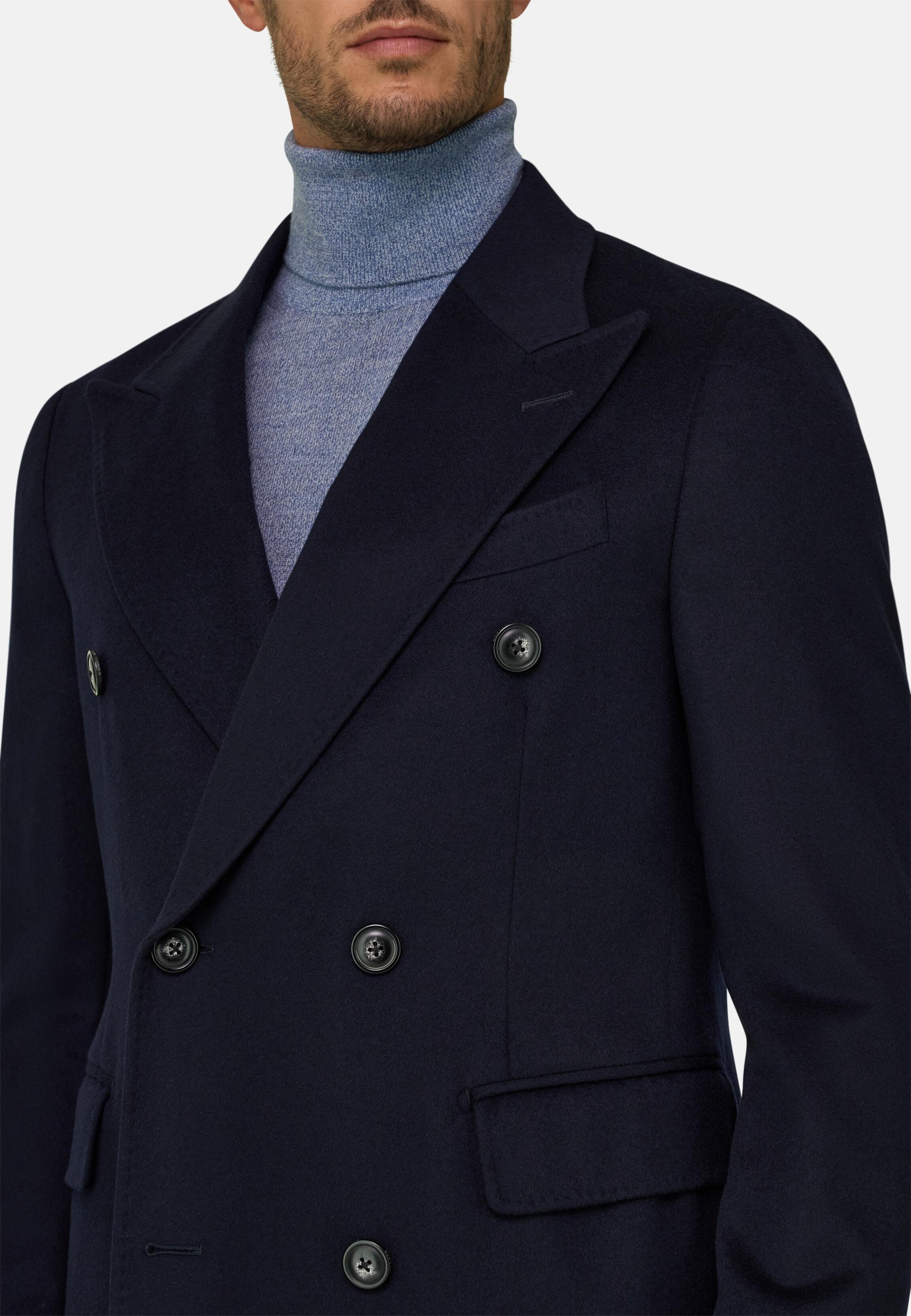 Coat in Pure Cashmere Double-Breasted Navy blue, Navy blue, large image number 3