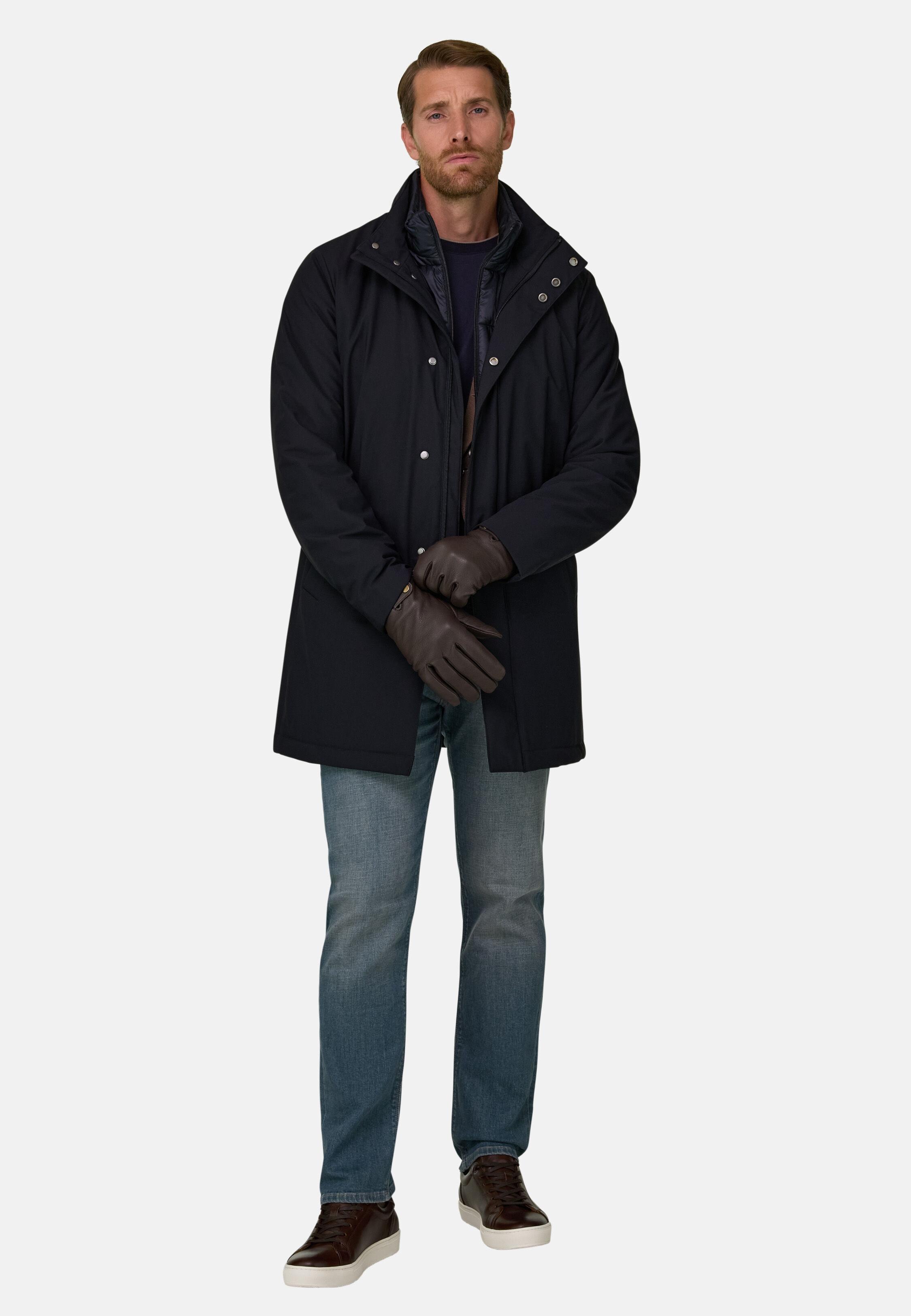Car Coat in Padded Technical Fabric , Navy blue, medium