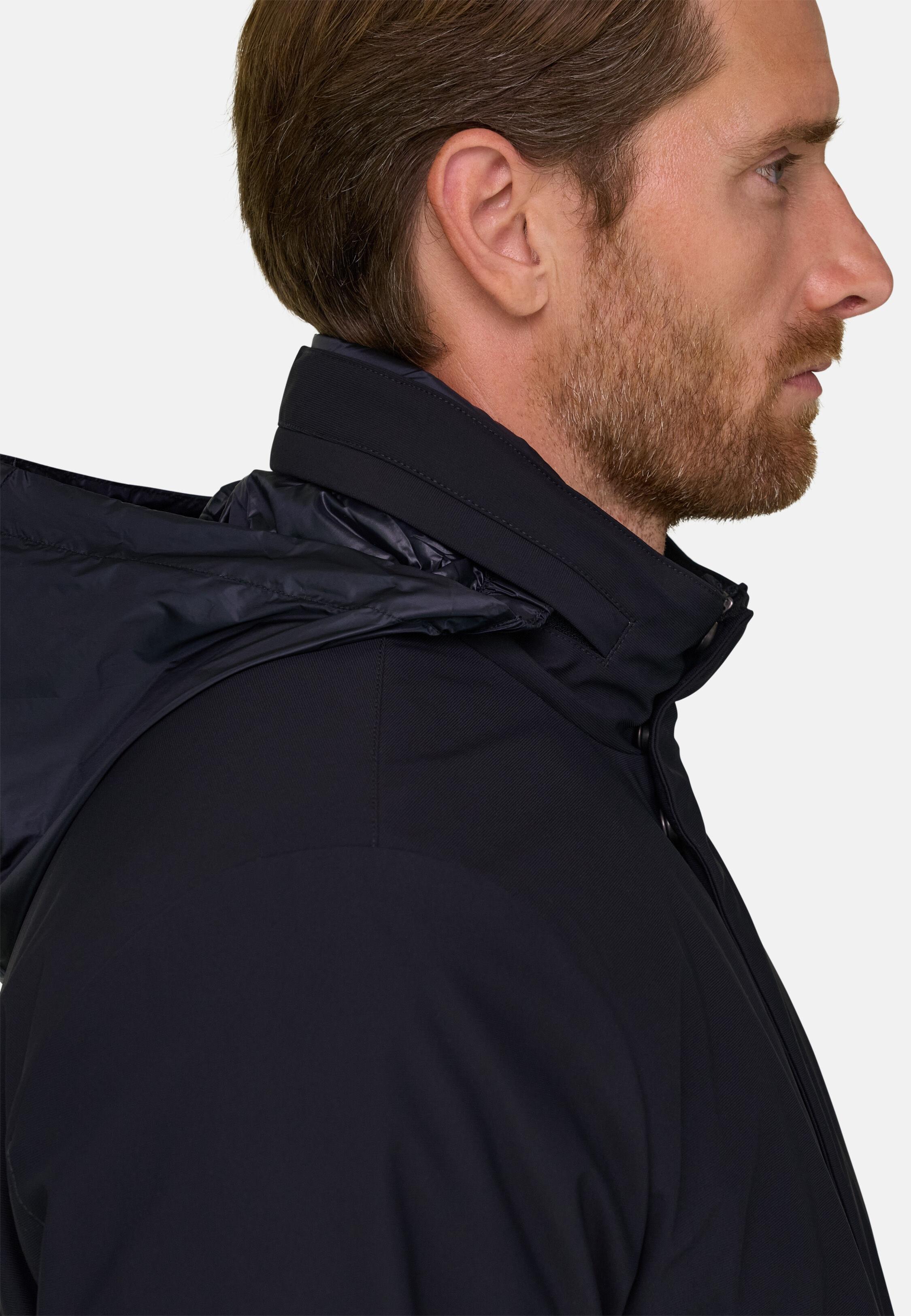 Car Coat in Padded Technical Fabric , Navy blue, medium
