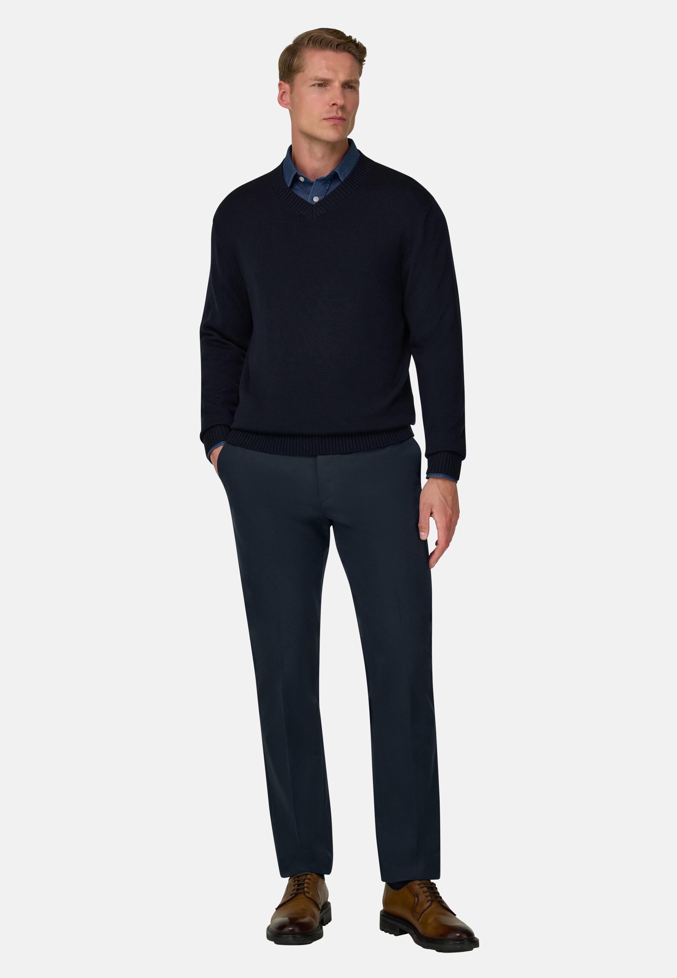 Trousers In Stretch Cotton Tencil Modal, Navy, Navy blue, large image number 0