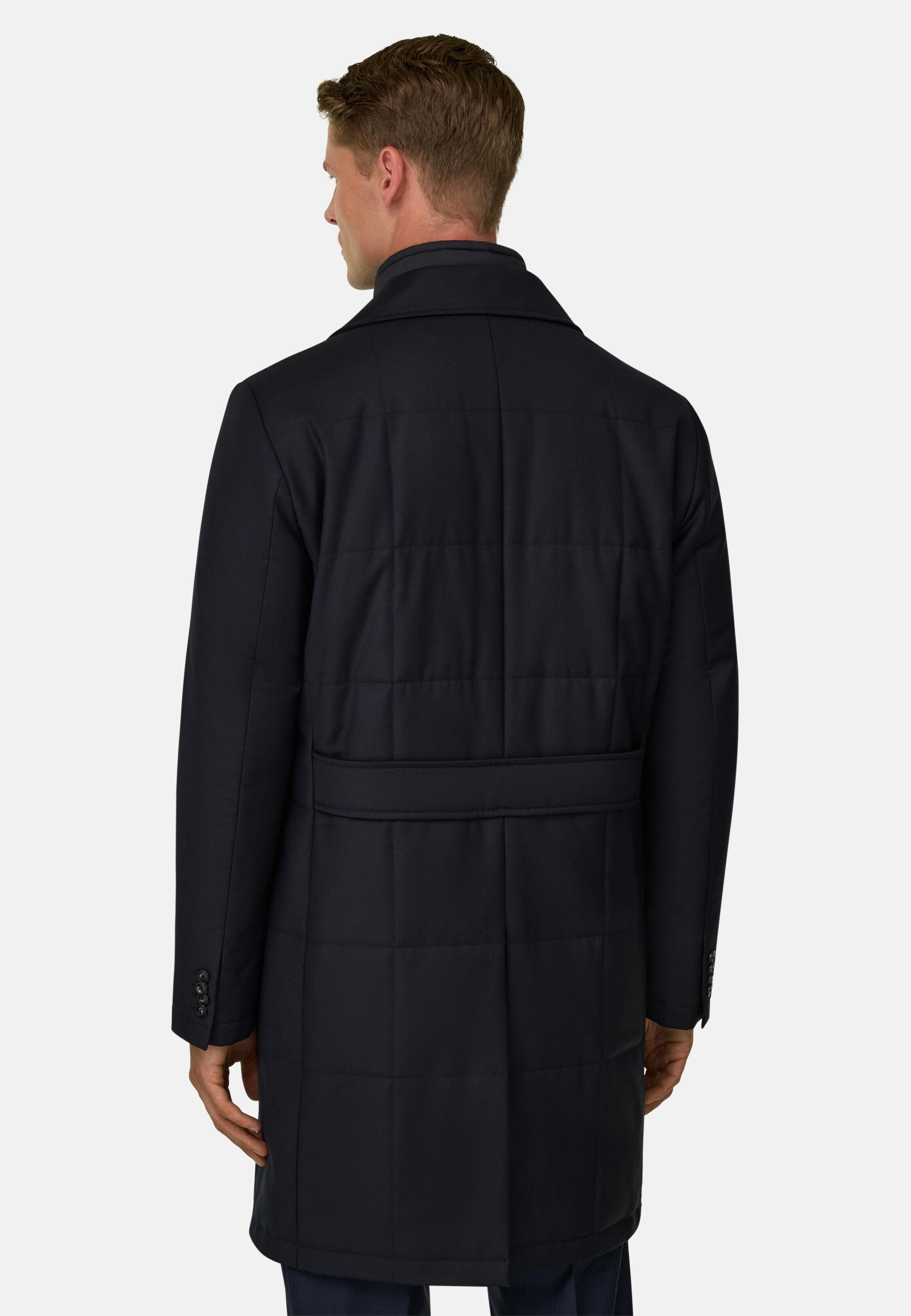 Double-Breasted Padded Coat with Removable Bib in Wool Navy blue, Navy blue, medium