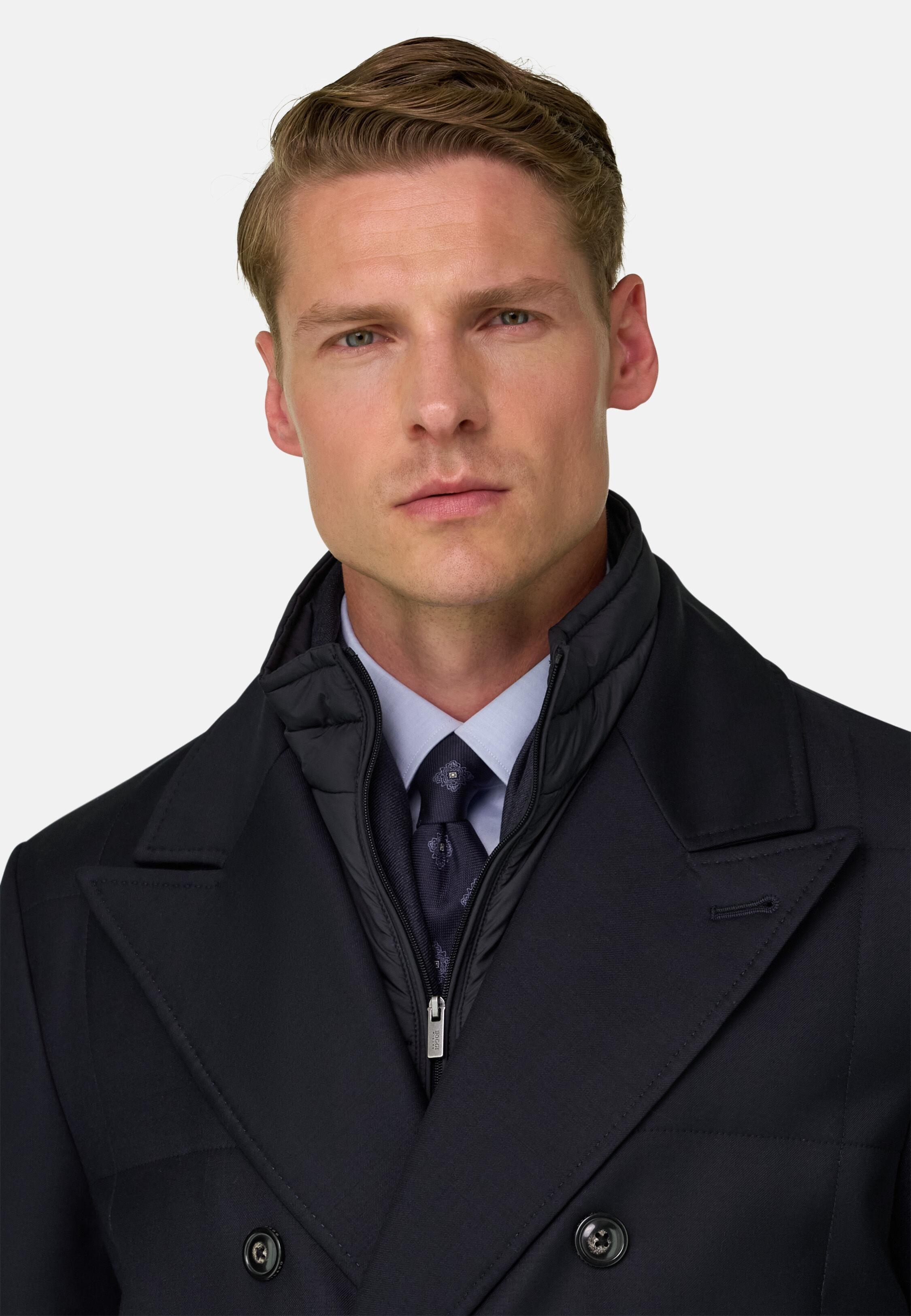 Double-Breasted Padded Coat With Removable Bib In Wool Navy, Navy blue, large image number 3