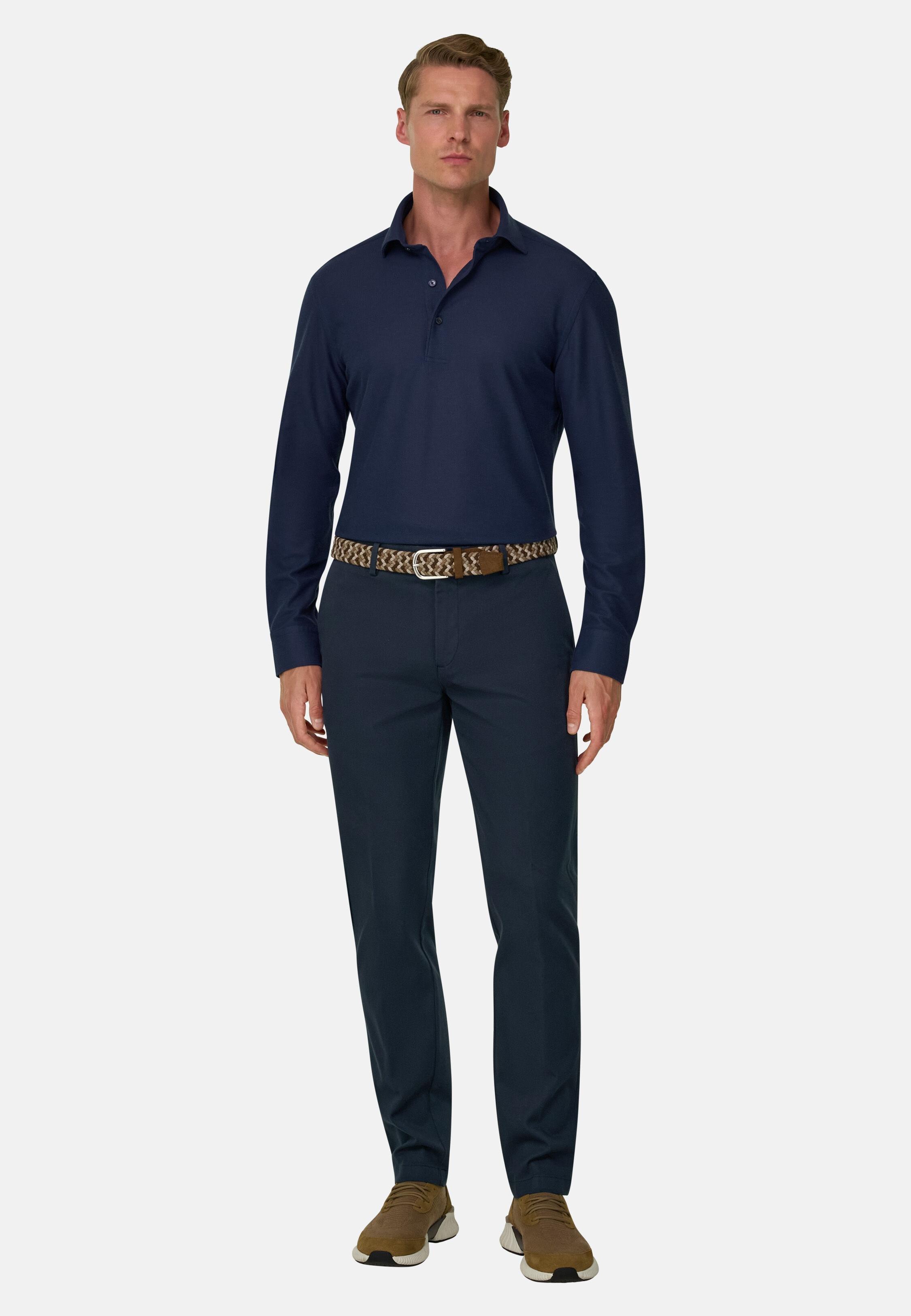 Trousers in Stretch Cotton, Navy Blue, Navy blue, medium