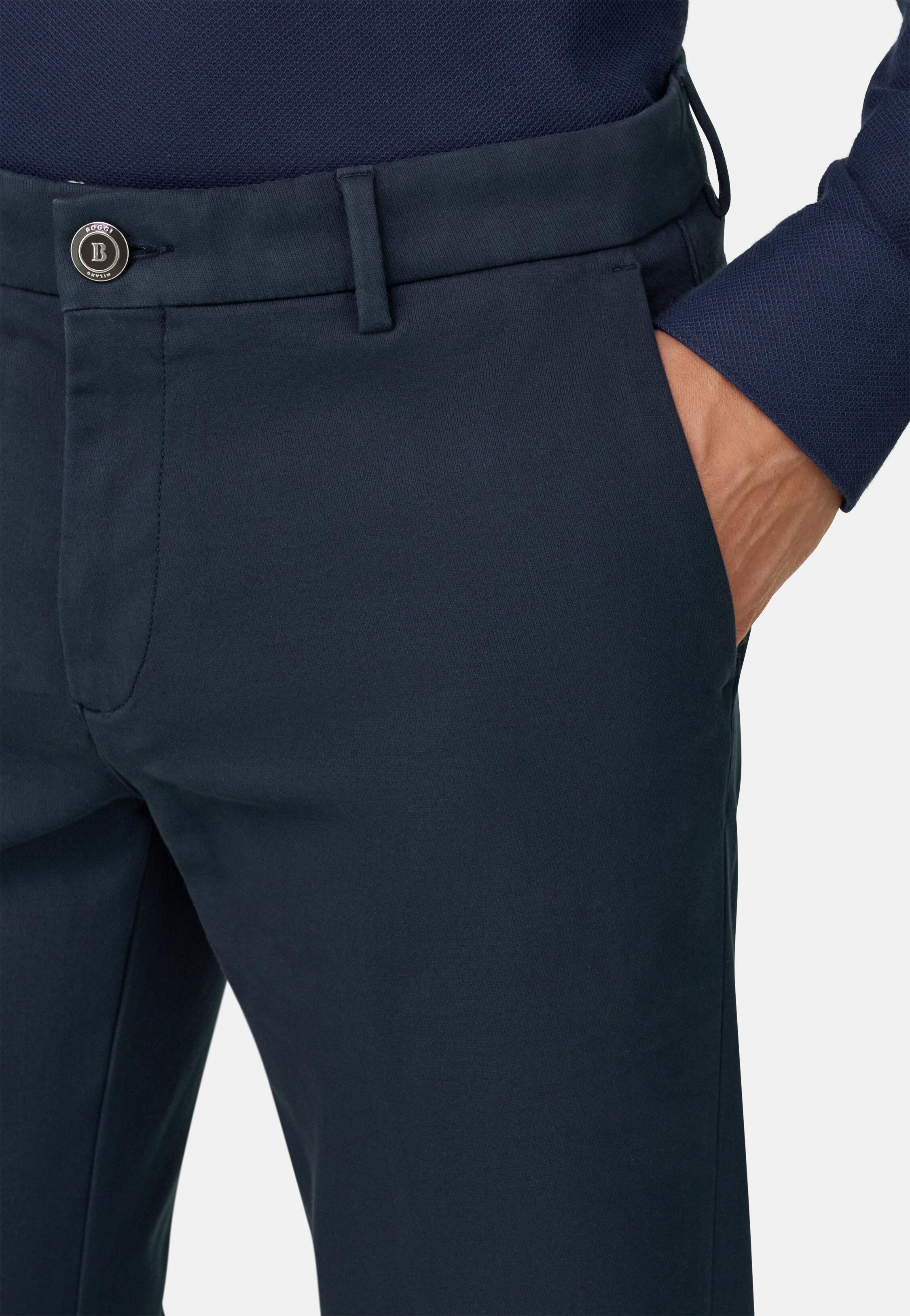 Trousers in Stretch Cotton, Navy Blue, Navy blue, medium