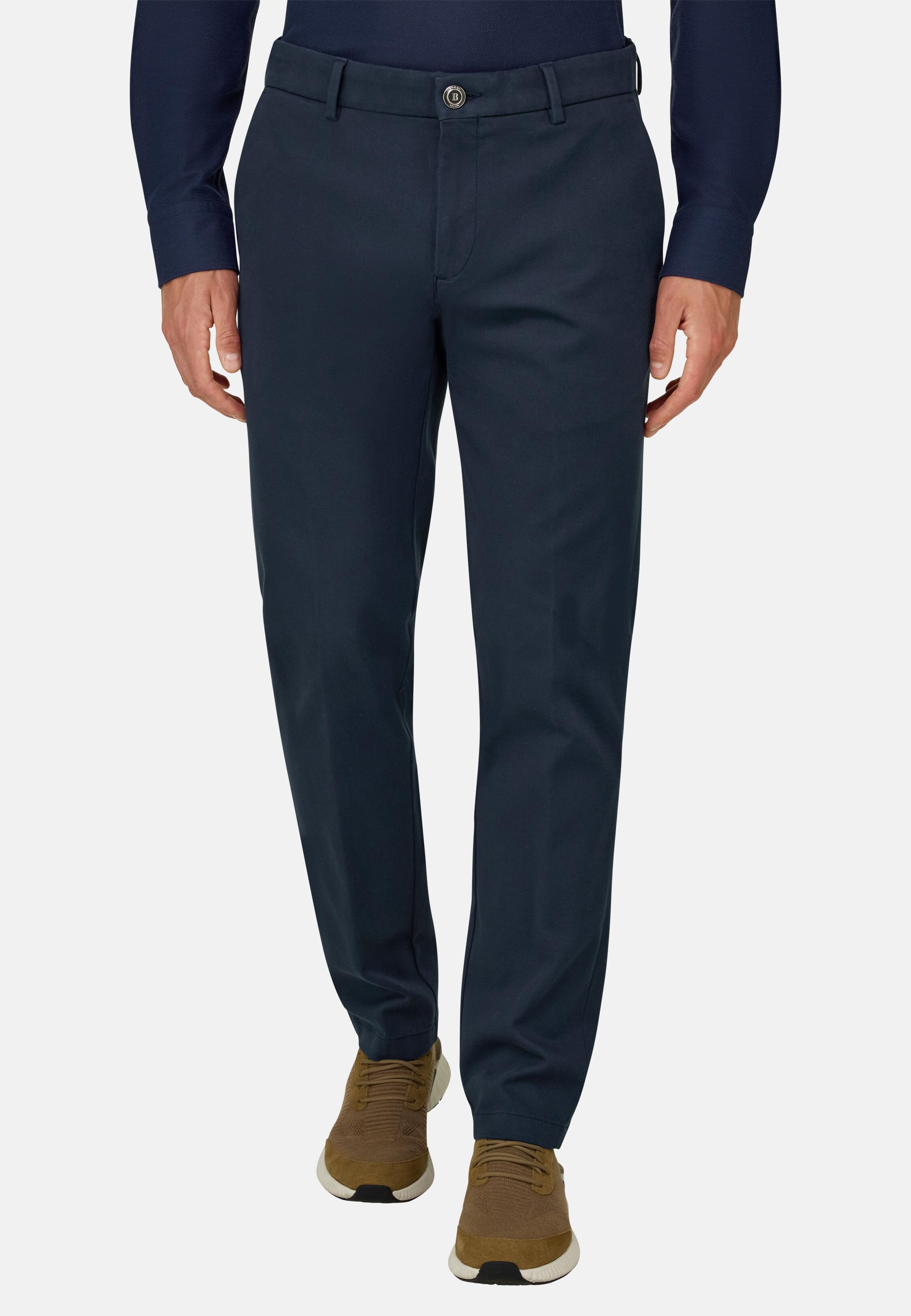 Trousers in Stretch Cotton, Navy Blue, Navy blue, large image number 1