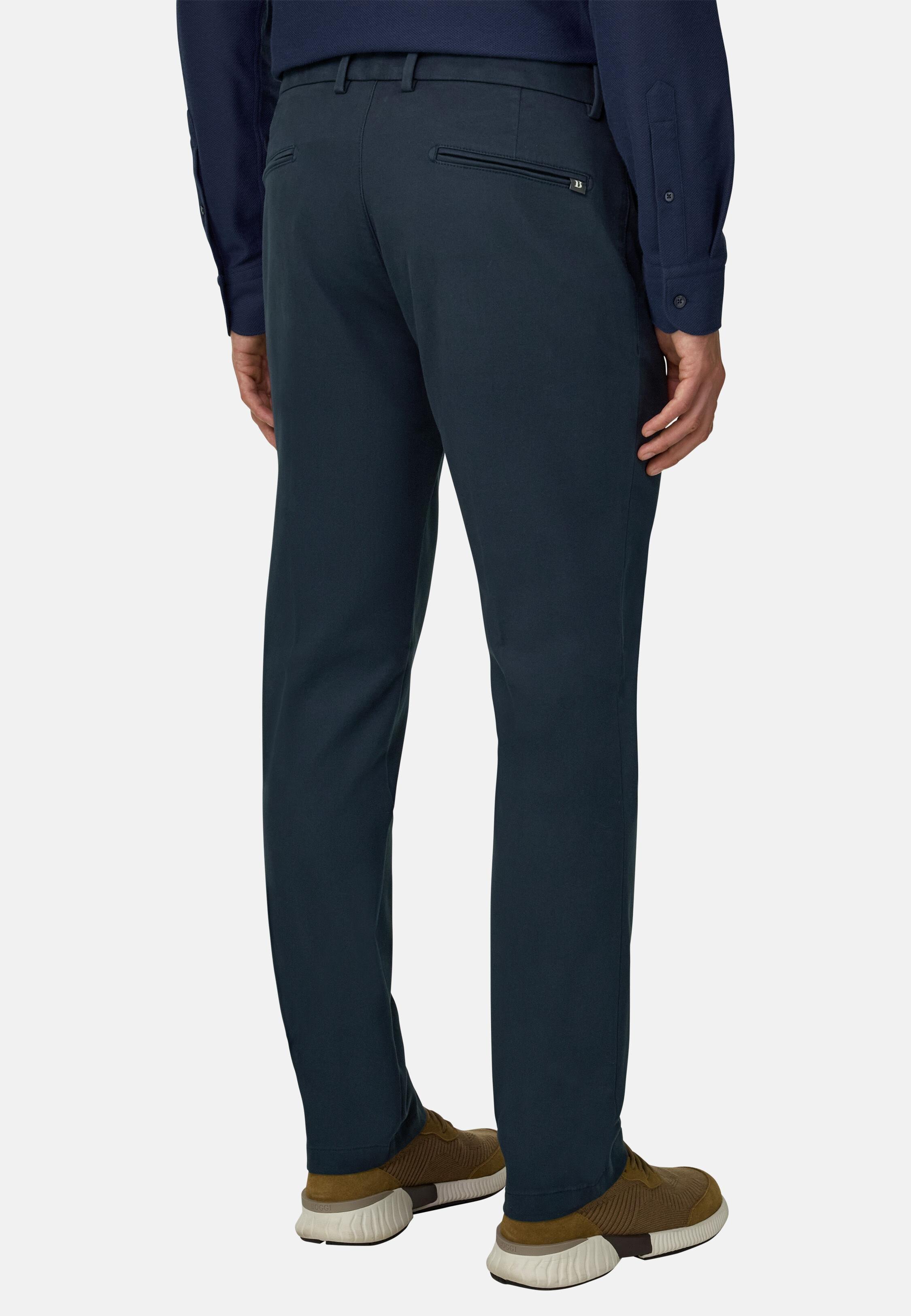 Trousers in Stretch Cotton, Navy Blue, Navy blue, large image number 4