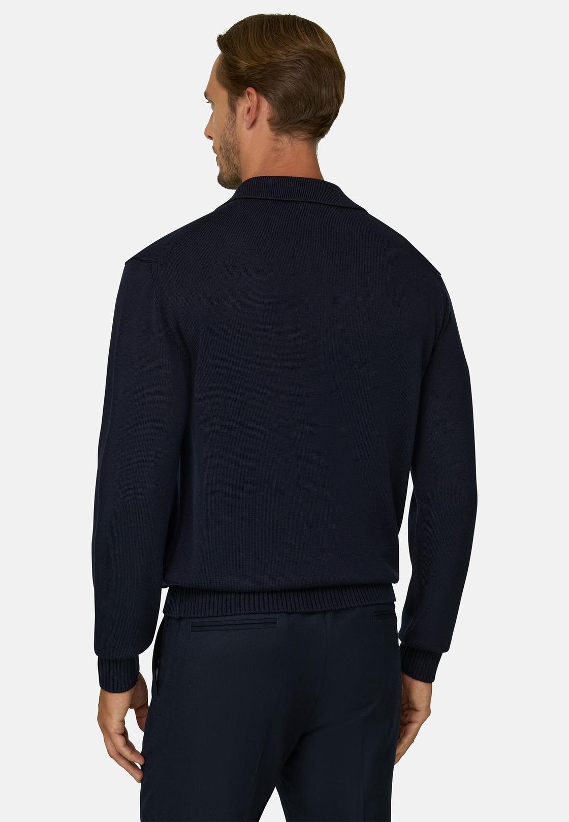Knitted Polo Shirt in Extrafine Merino Wool Navy blue, Navy blue, large image number 3