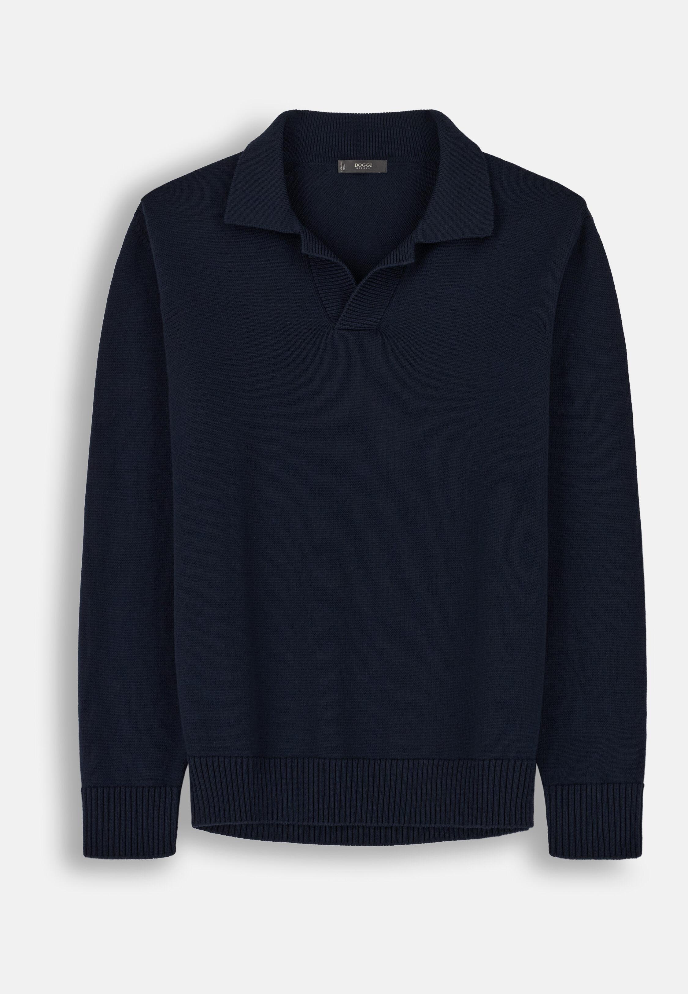 Knitted Polo Shirt in Extrafine Merino Wool Navy blue, Navy blue, large image number 7