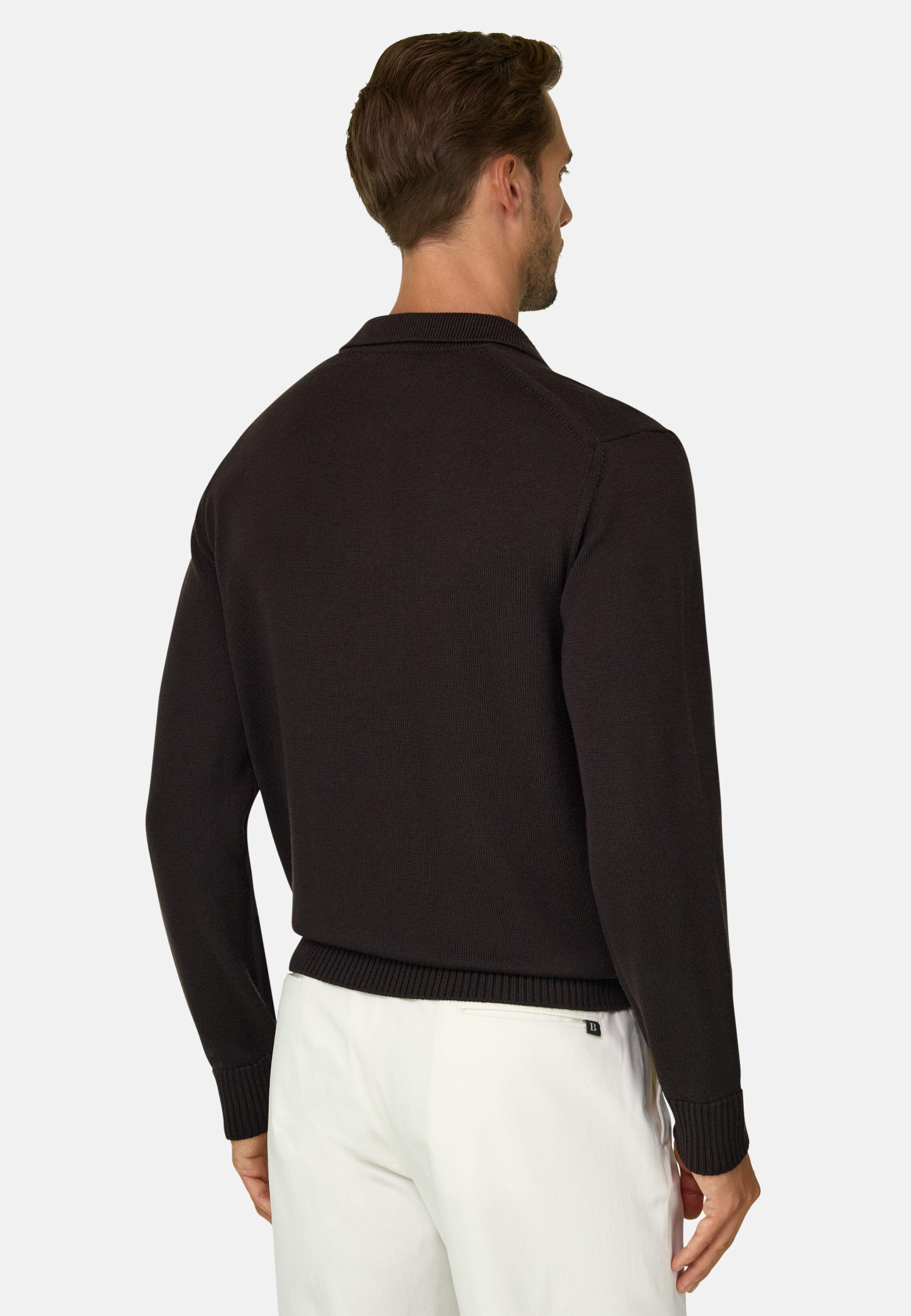 قميص بولو محبوك من صوف الميرينو الفاخر بني داكن, Dark brown, medium