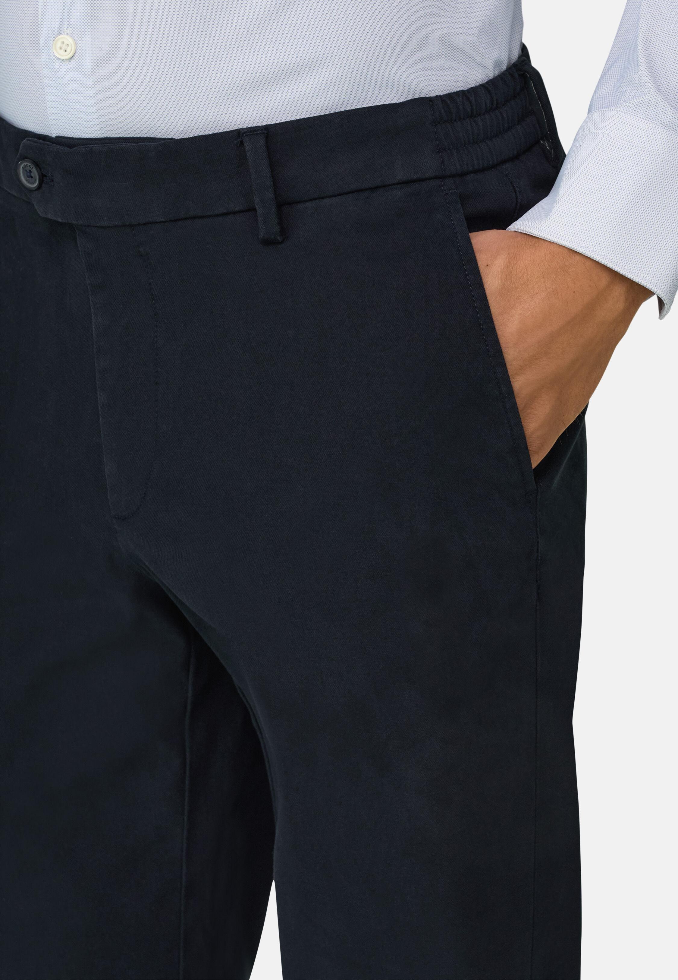 Trousers in Stretch Cotton Tencel Navy blue, Navy blue, medium