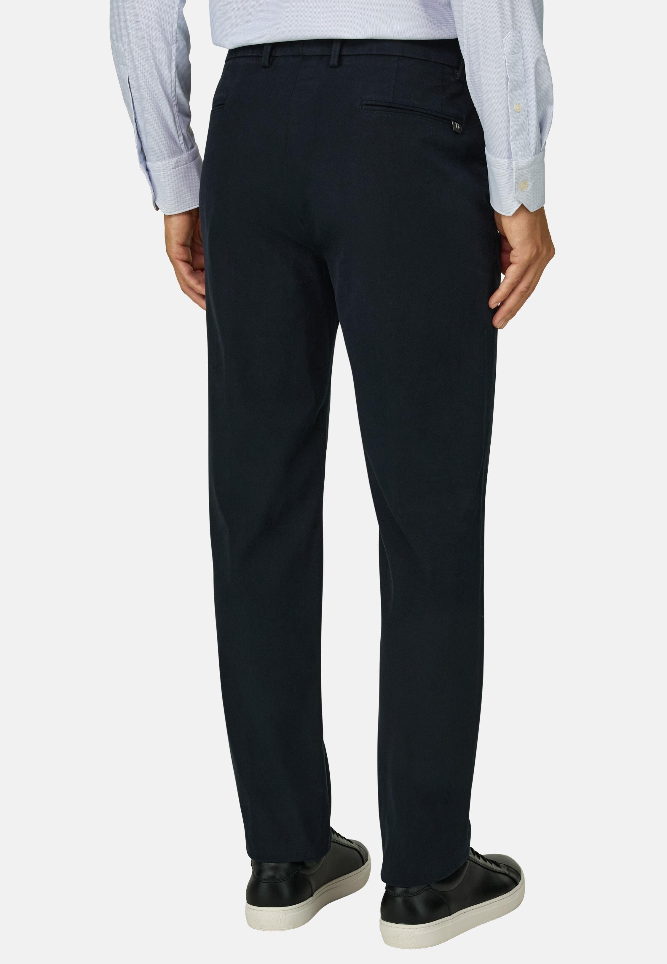 Trousers in Stretch Cotton Tencel Navy blue, Navy blue, large image number 3