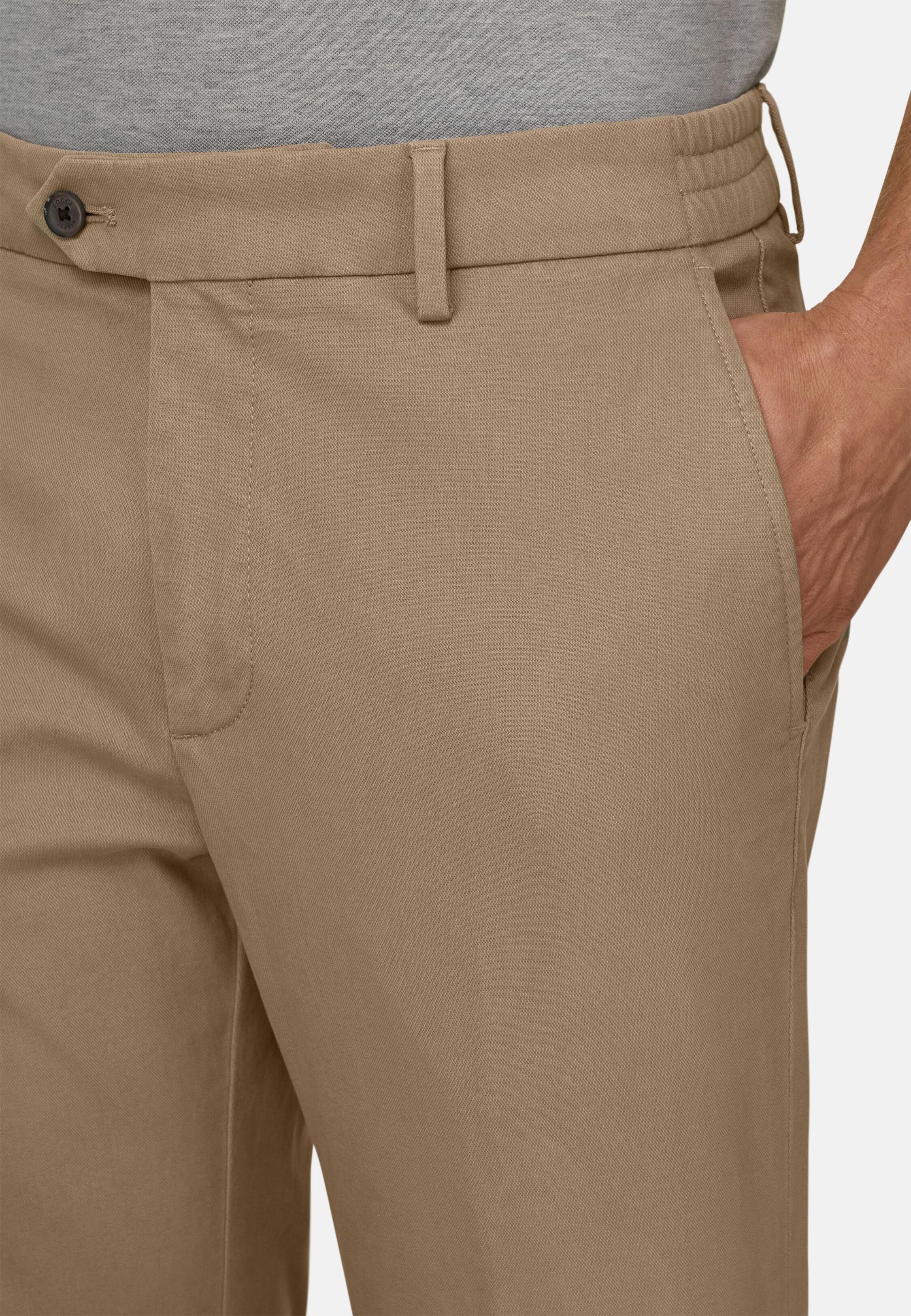 Trousers in Stretch Cotton Tencel Taupe, Taupe, large image number 3