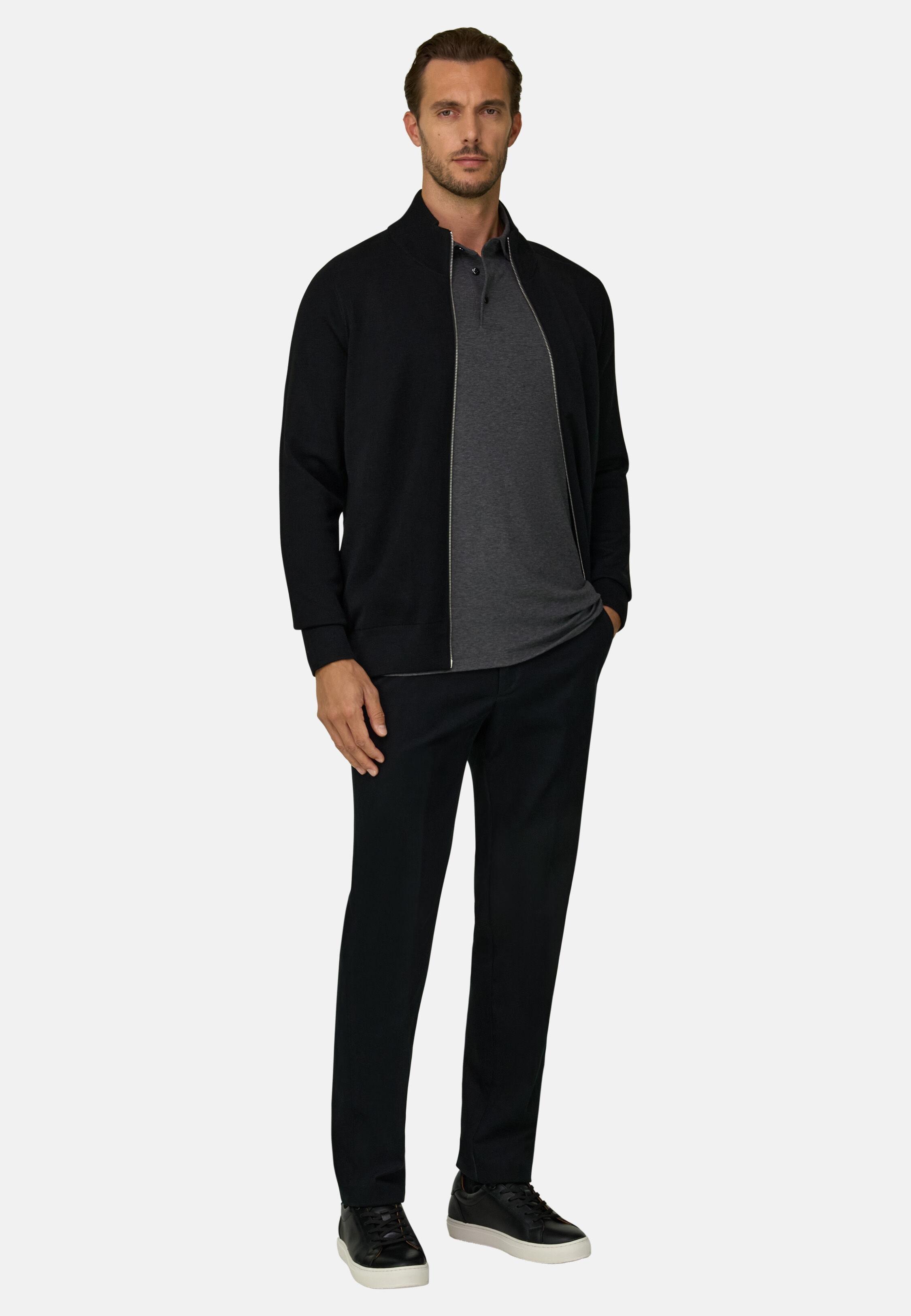 Trousers in Stretch Cotton Tencel Black, Black, medium