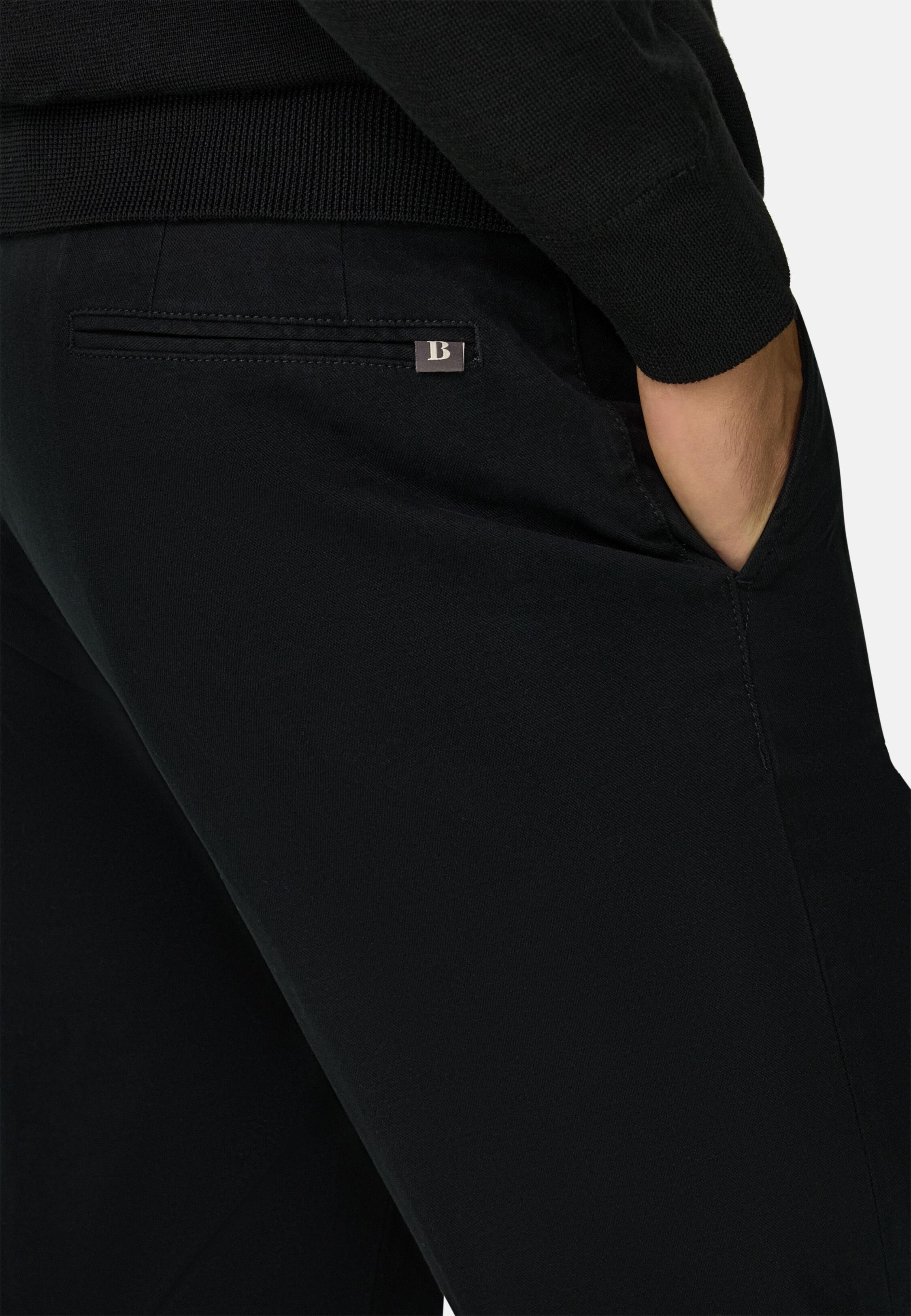 Trousers in Stretch Cotton Tencel Black, Black, large image number 3