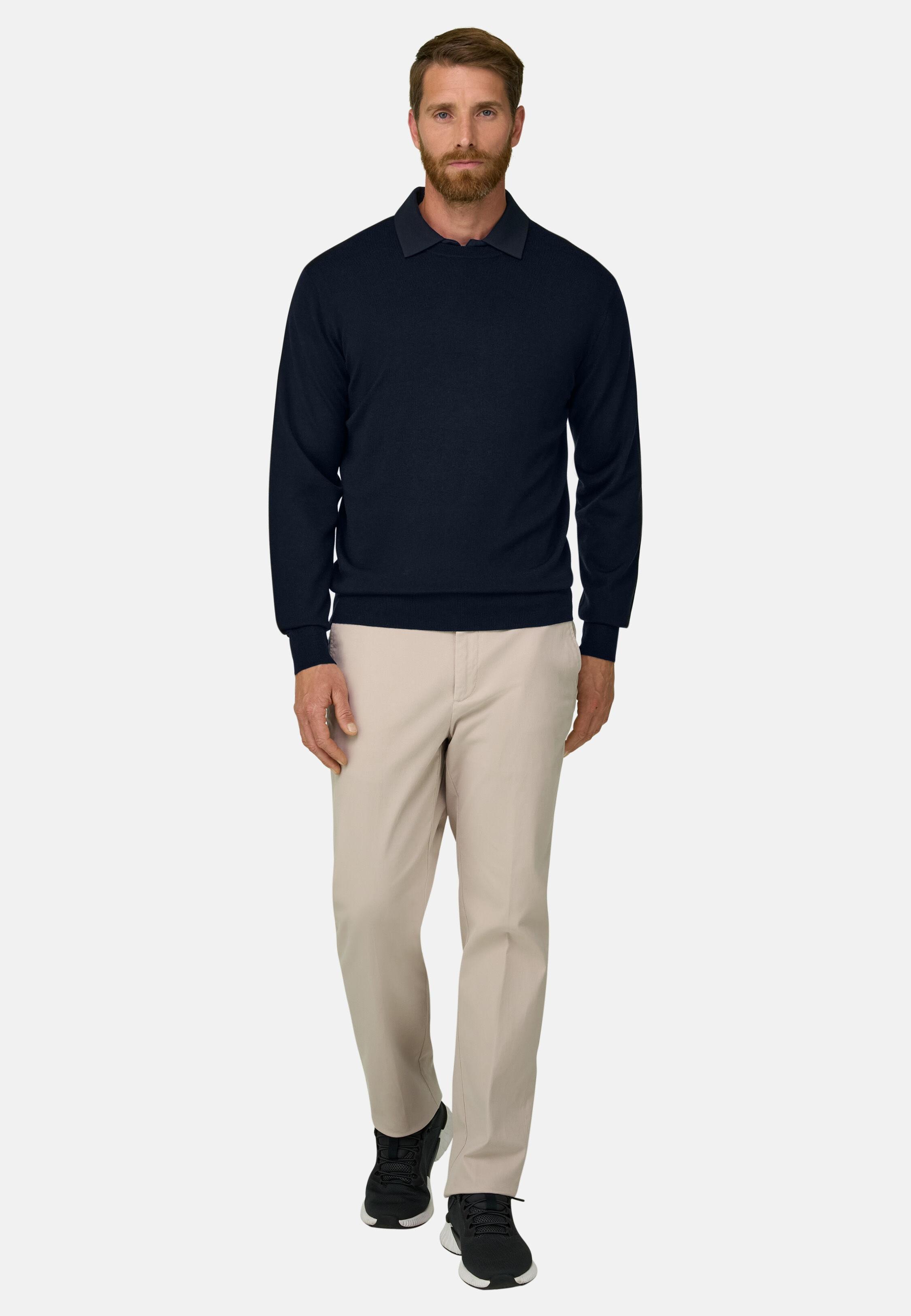 Crew Neck in Extrafine Merino Wool Navy blue, Navy blue, medium