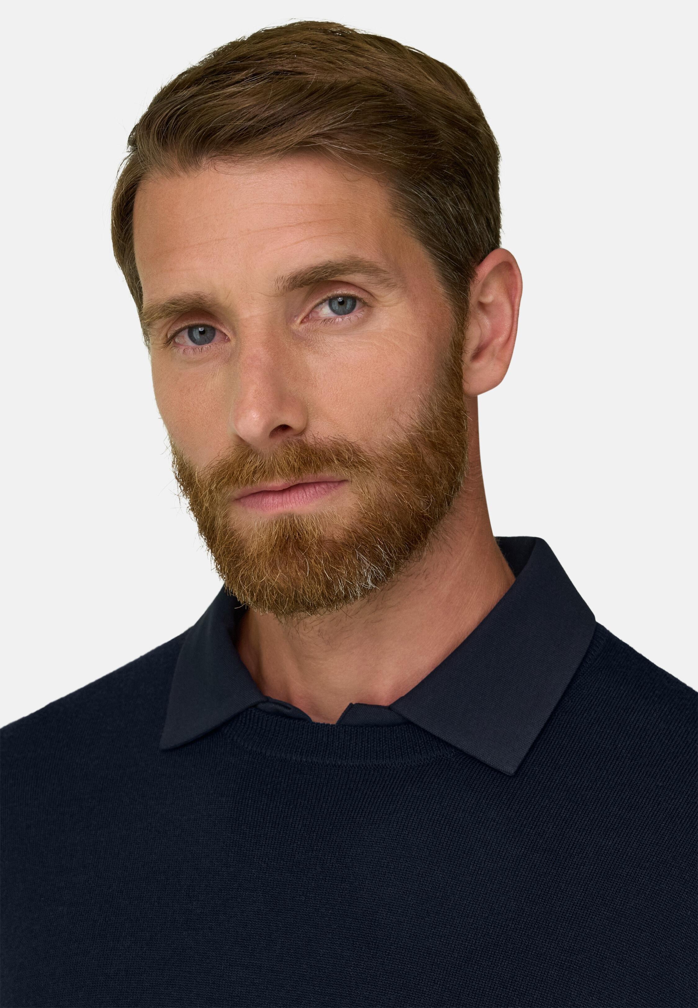 Crew Neck in Extrafine Merino Wool Navy blue, Navy blue, large image number 1