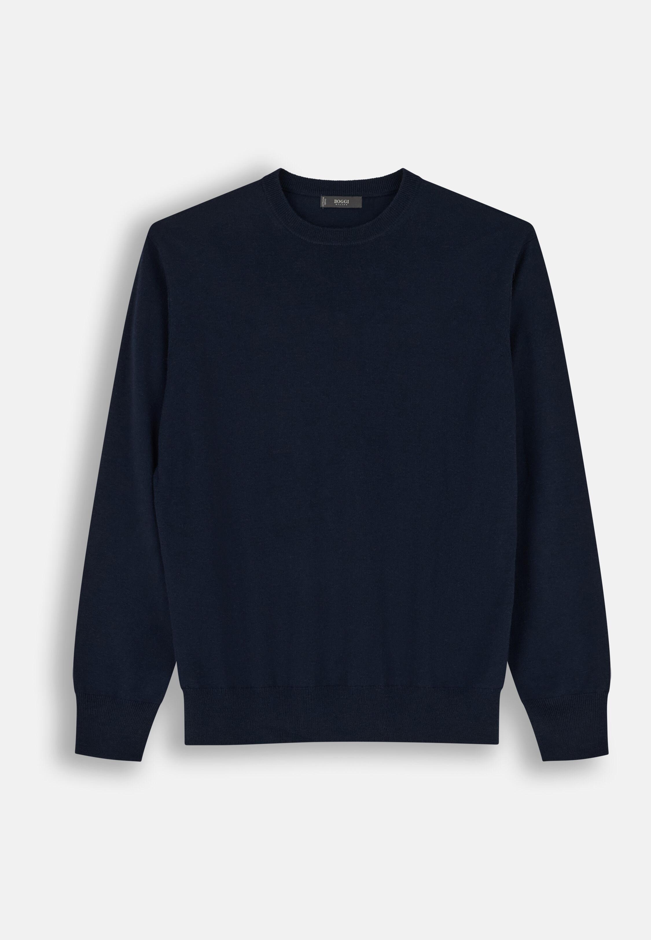 Crew Neck in Extrafine Merino Wool, Navy Blue, Navy blue, large image number 4
