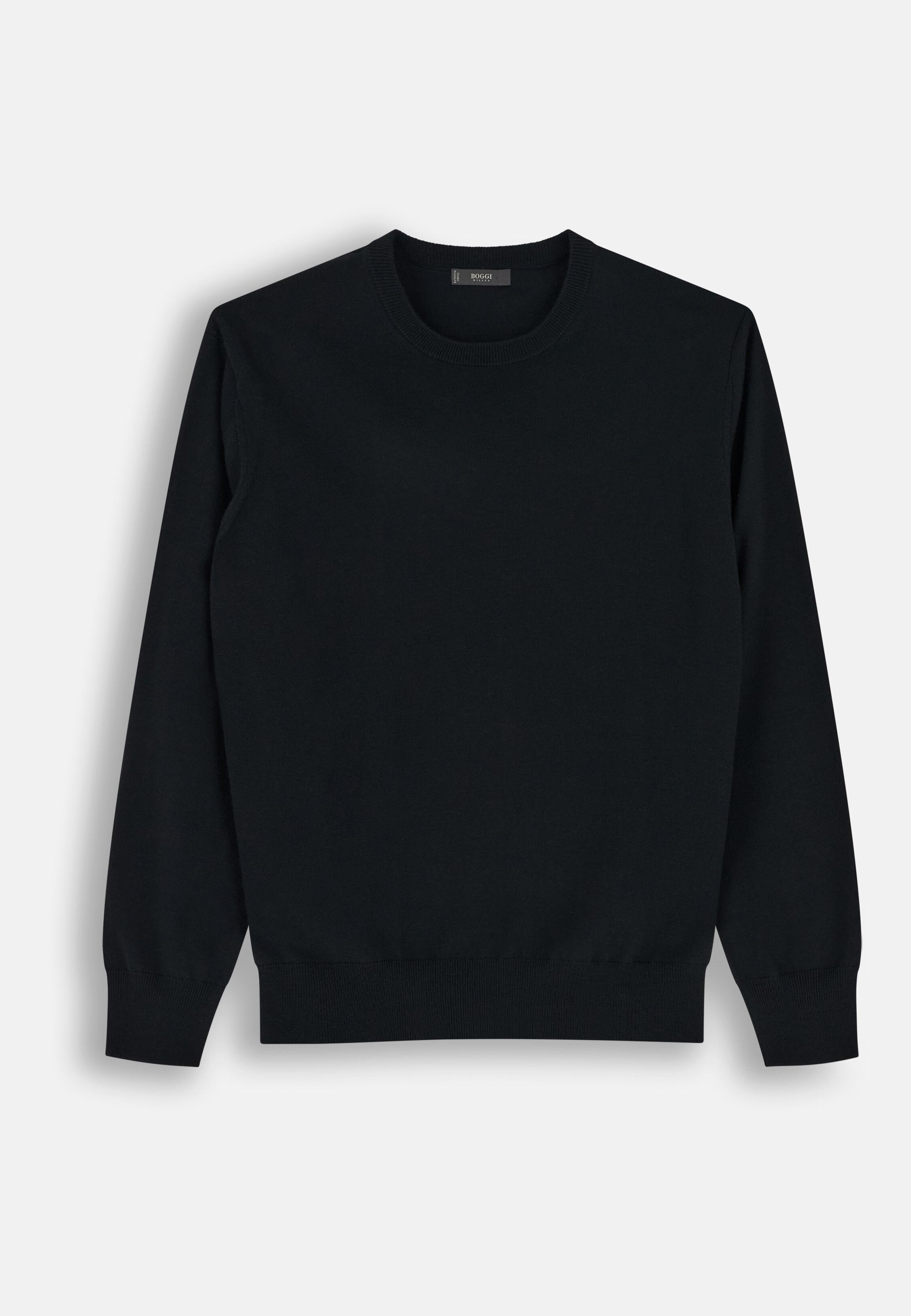 Crew Neck in Extrafine Merino Wool Black, Black, large image number 3