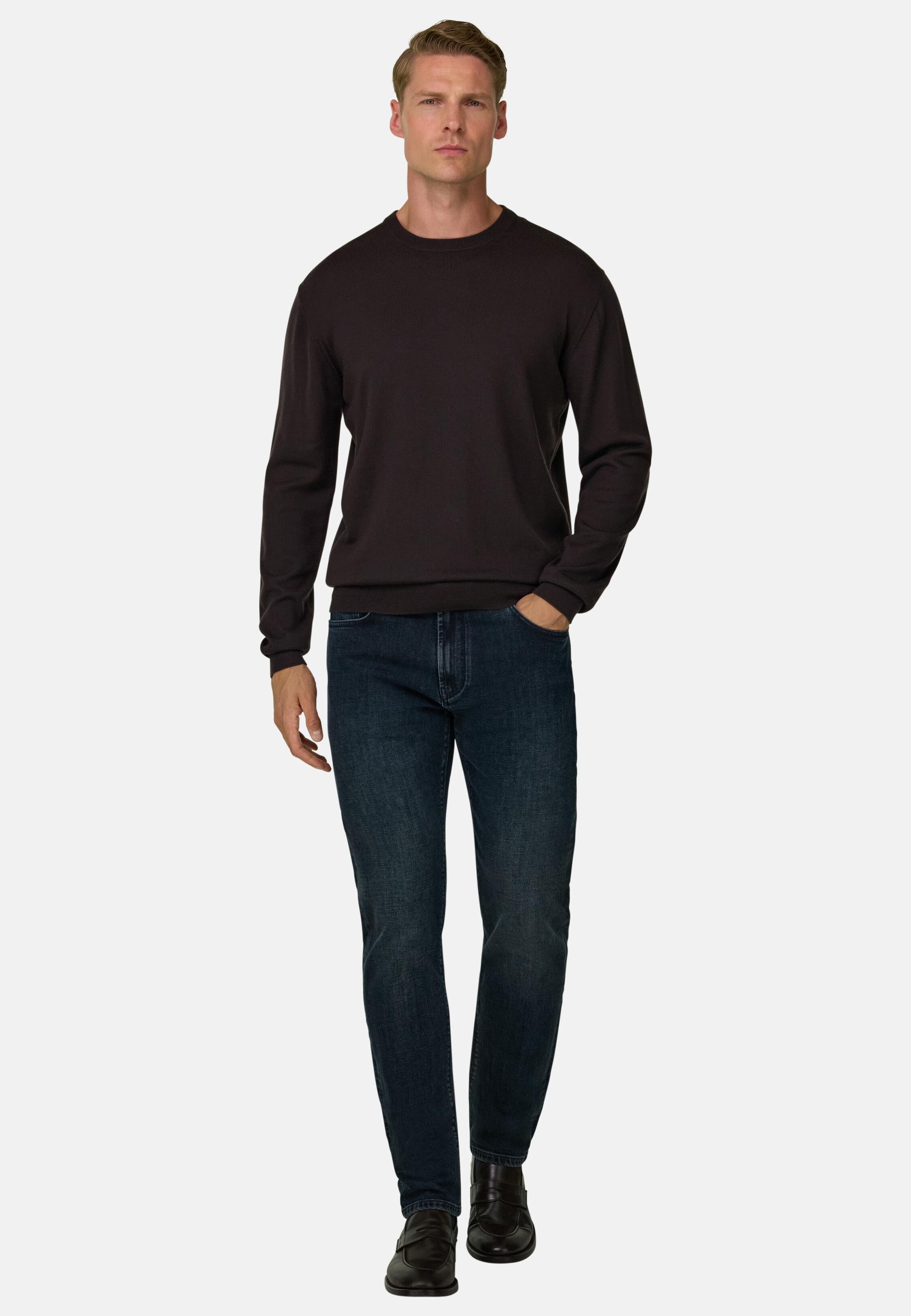 Crew Neck in Extrafine Merino Wool Dark brown, Dark brown, medium