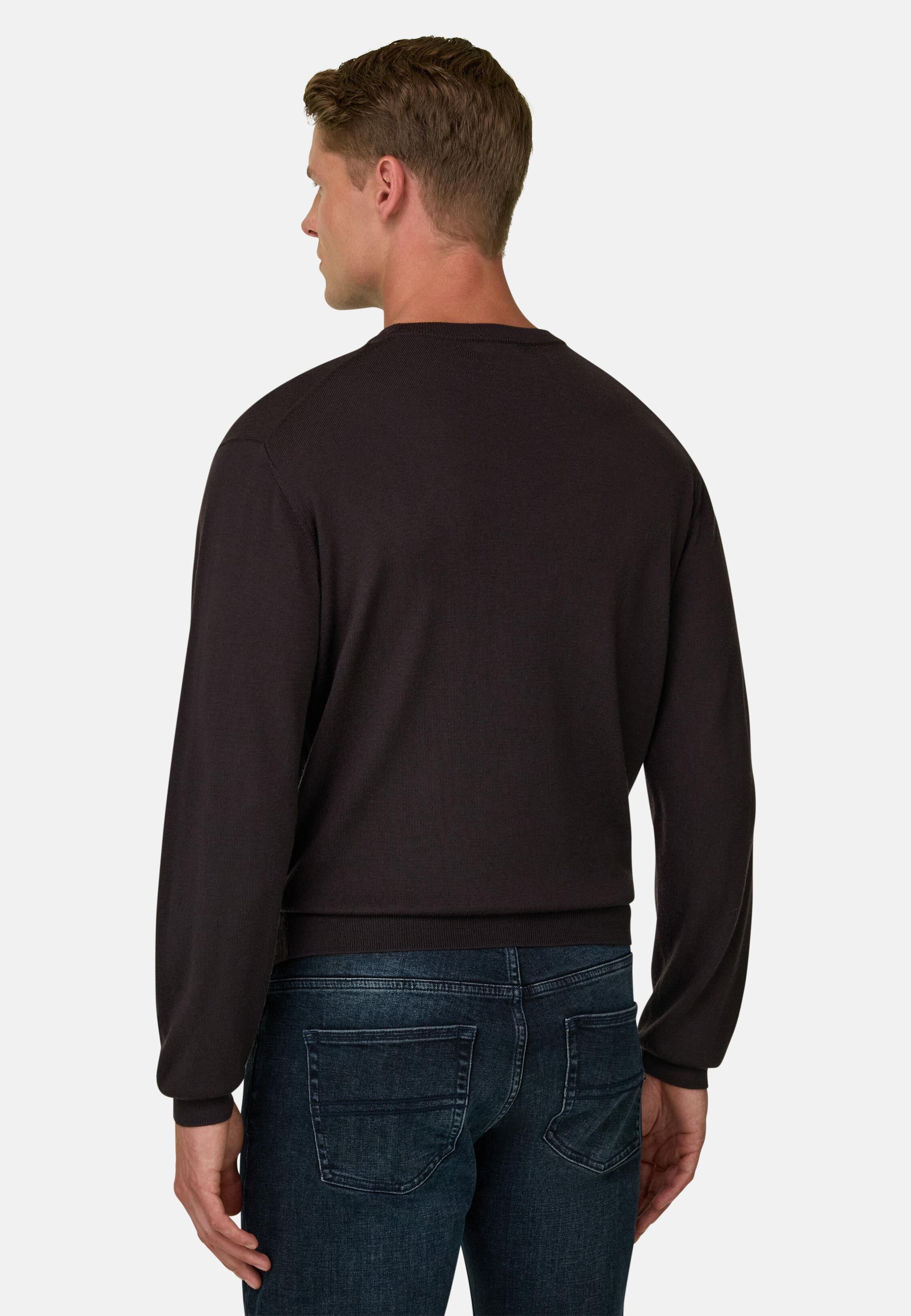 Crew Neck in Extrafine Merino Wool Dark brown, Dark brown, large image number 2
