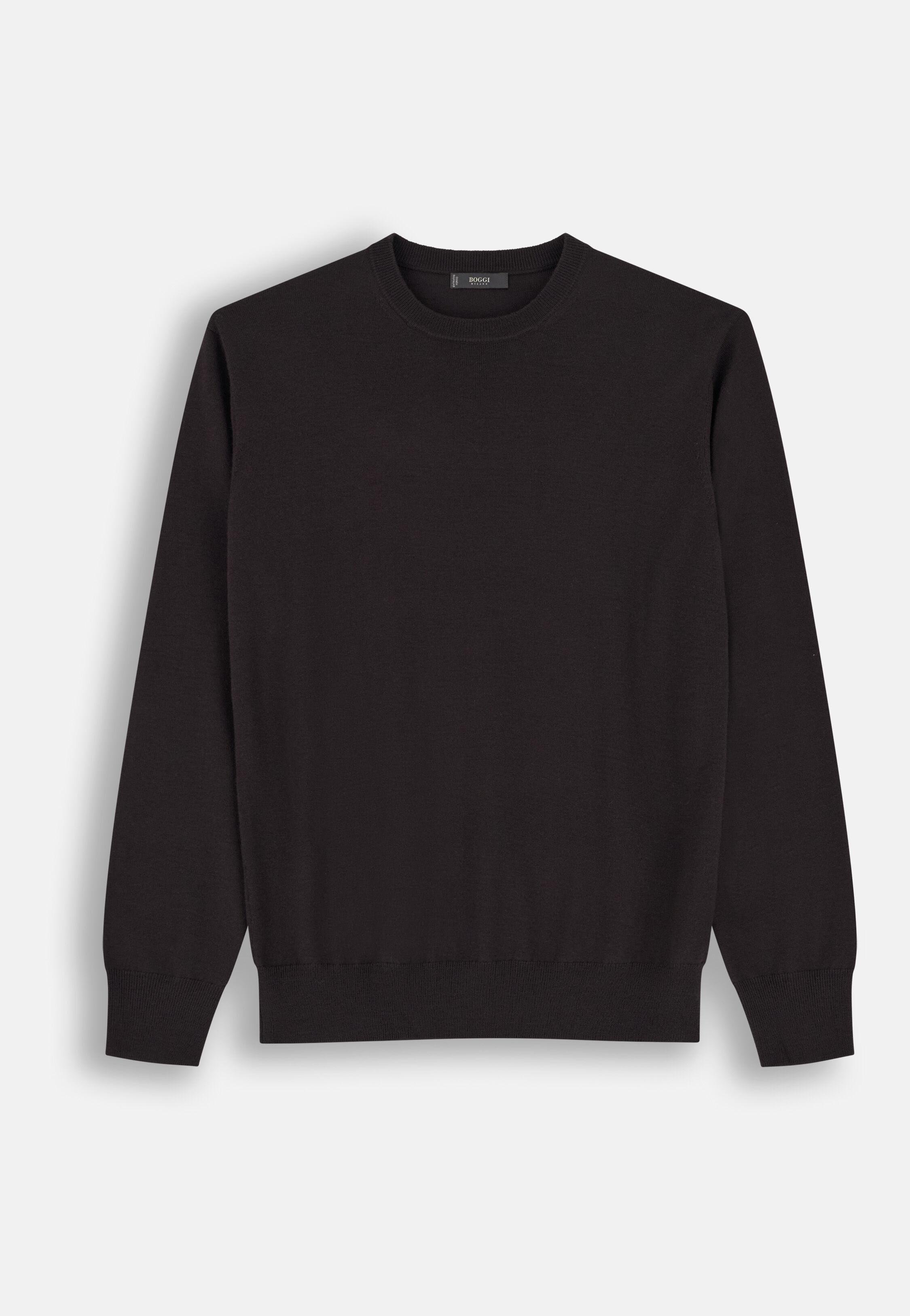 Crew Neck in Extrafine Merino Wool Dark brown, Dark brown, large image number 3