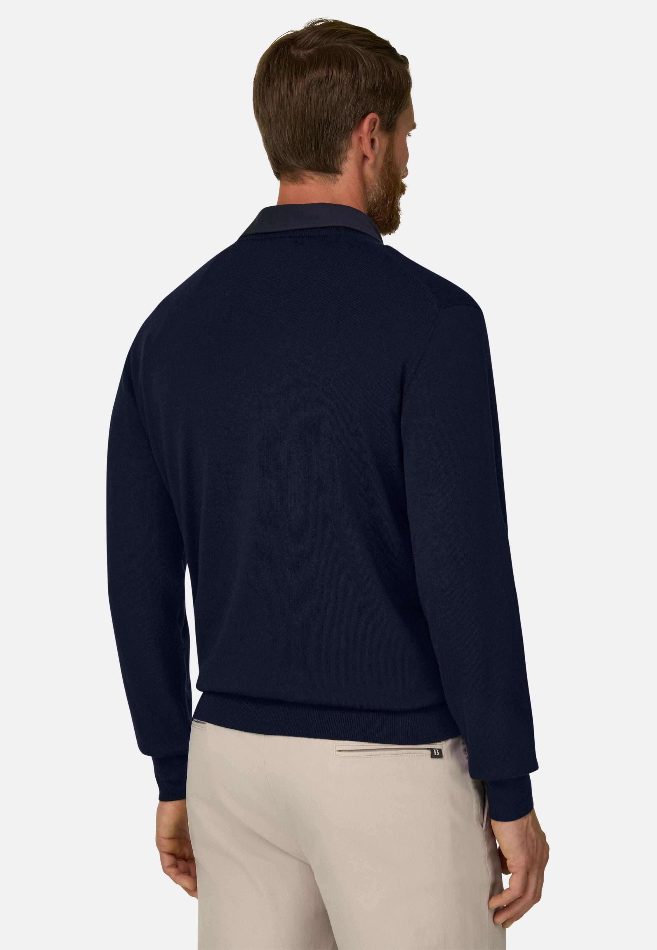 V-Neck Jumper in Extrafine Merino Wool Navy blue, Navy blue, medium