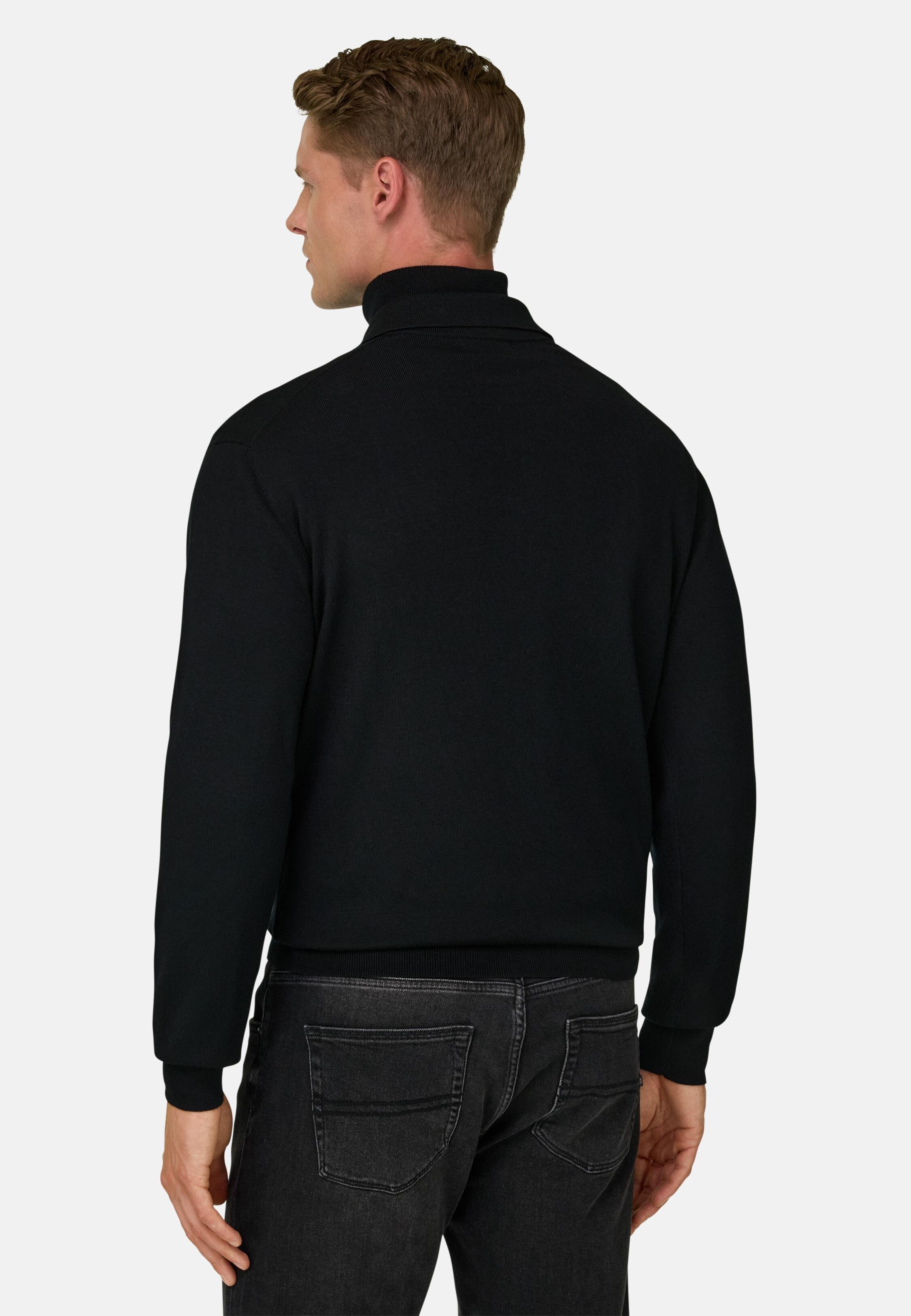 Knitted Polo Shirt in Merino Black, Black, medium