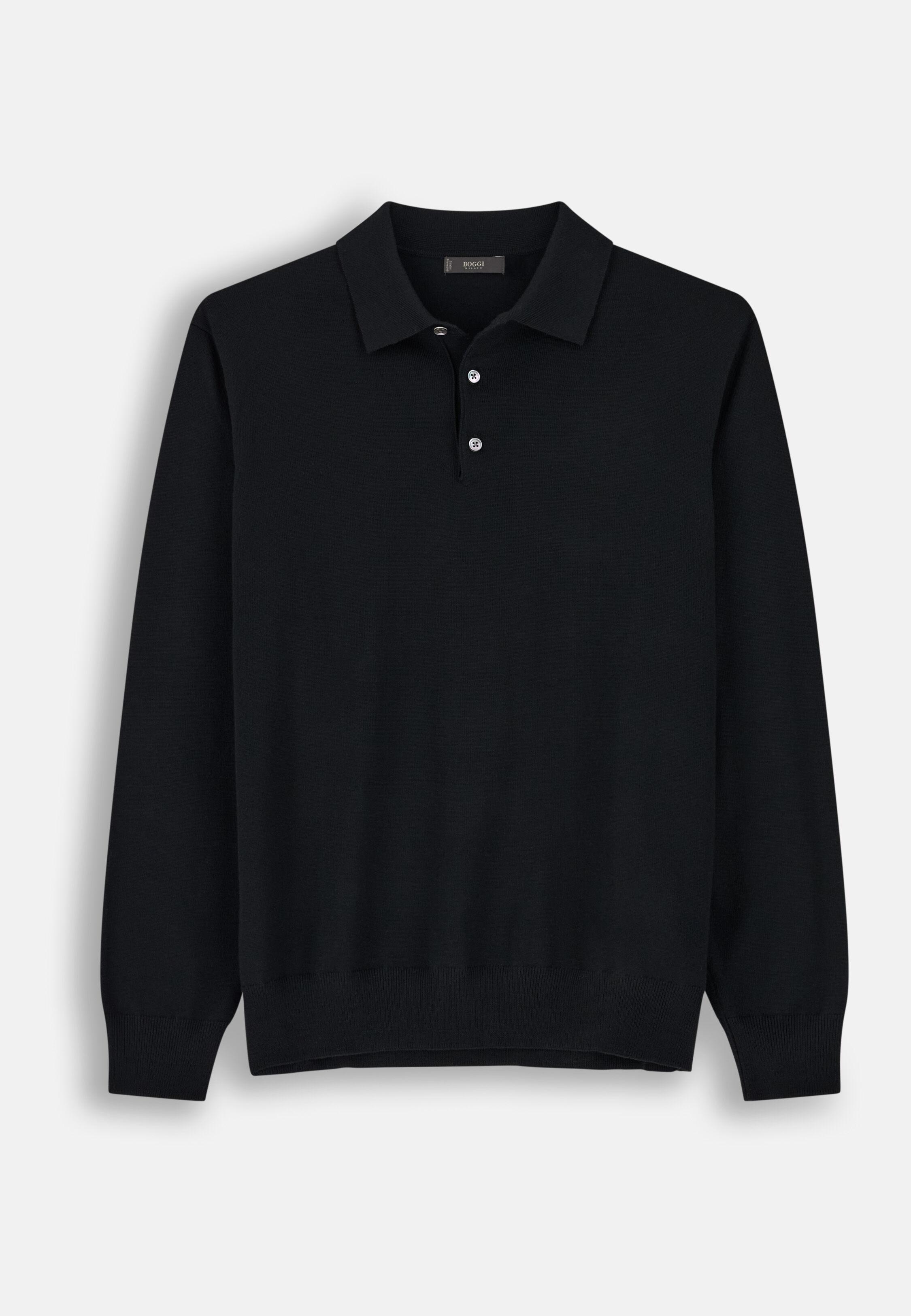 Knitted Polo Shirt in Merino, Black, Black, large image number 4