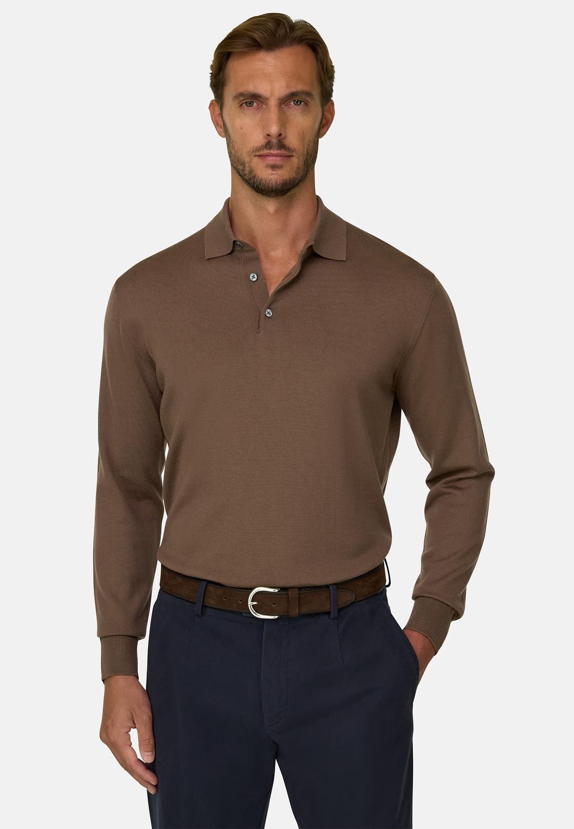Knitted Polo Shirt in Merino Extrafine Brown, Rot, large image number 0