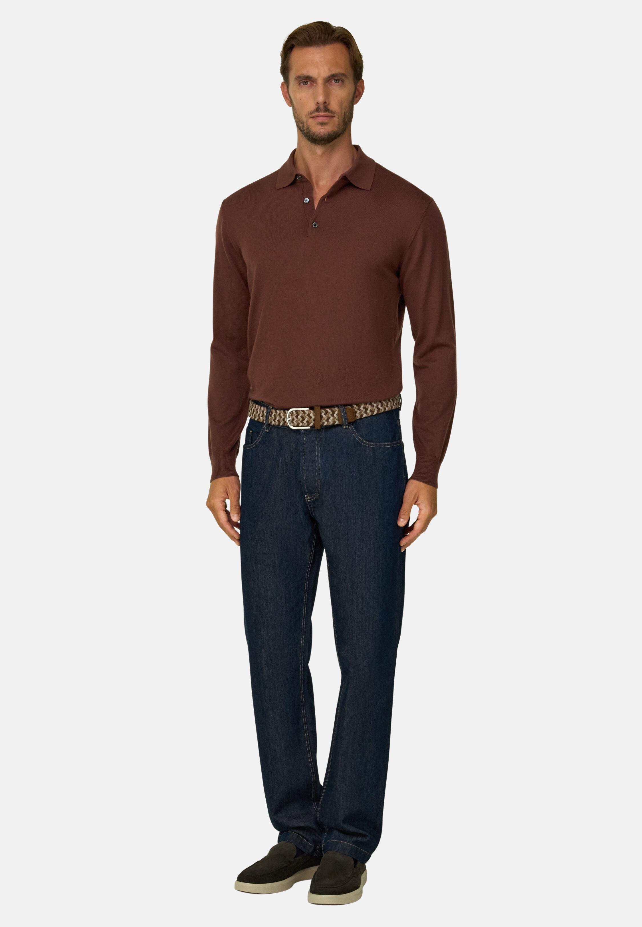 Knitted Polo Shirt in Merino Extrafine Brown, Rot, large image number 1